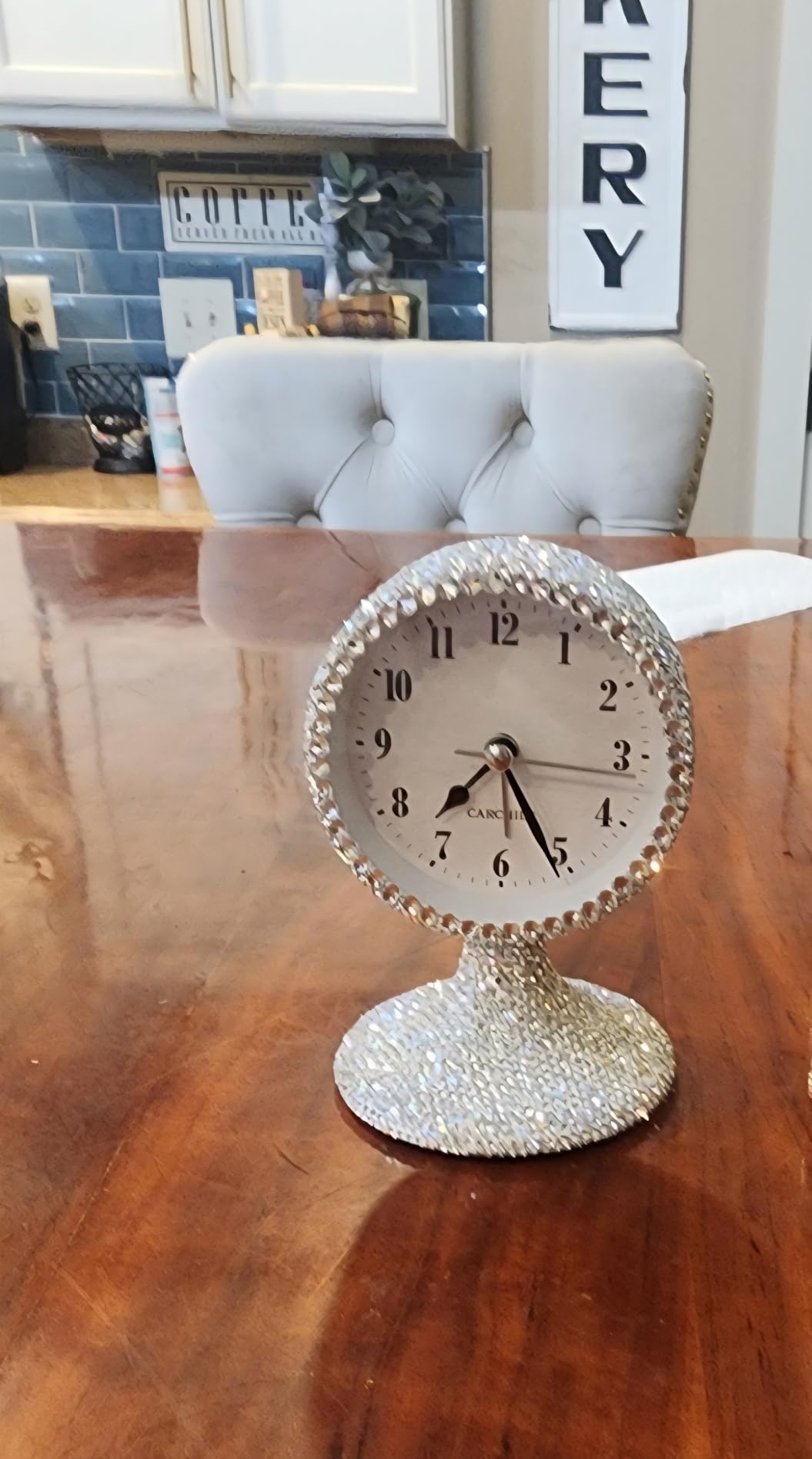Luxury Rhinestone Small Alarm Desk Table Clock Morning Call Handmade Fashion Design for Bedroom Houseroom Living Room Cute As Gift AR (Silver) customer photo 1