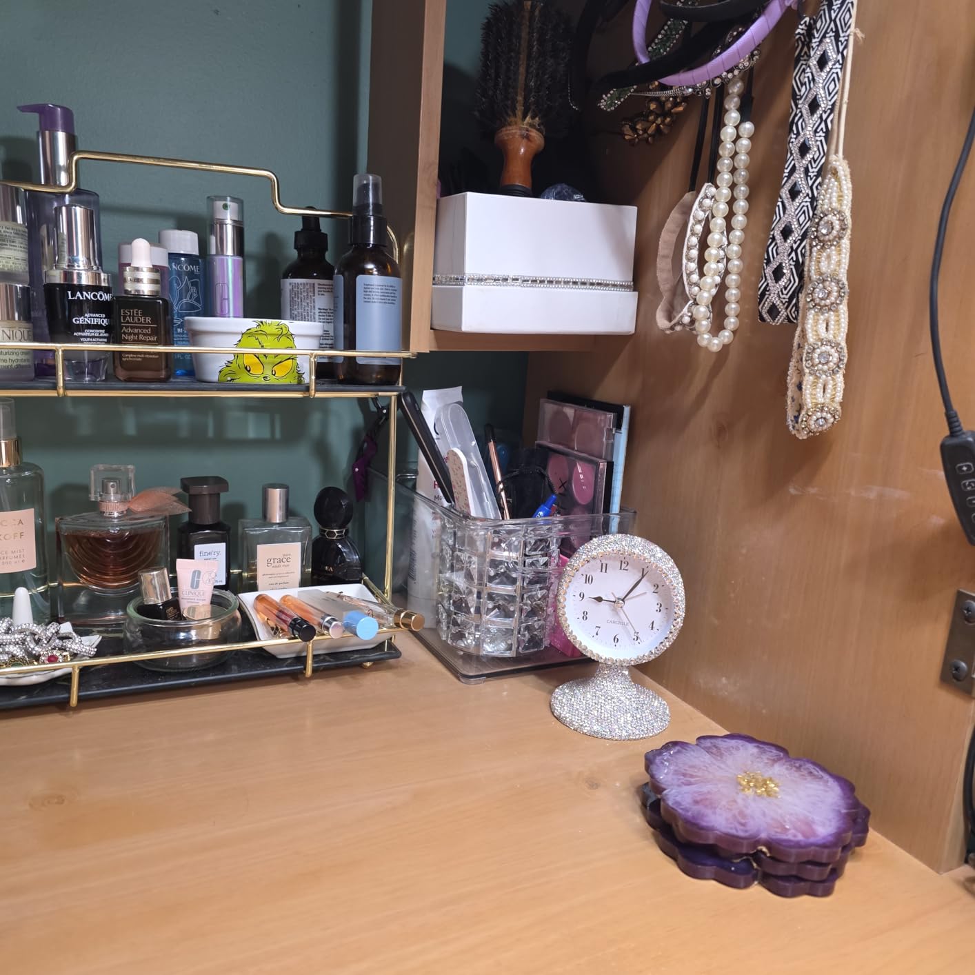 Luxury Rhinestone Small Alarm Desk Table Clock Morning Call Handmade Fashion Design for Bedroom Houseroom Living Room Cute As Gift AR (Silver) customer photo 2