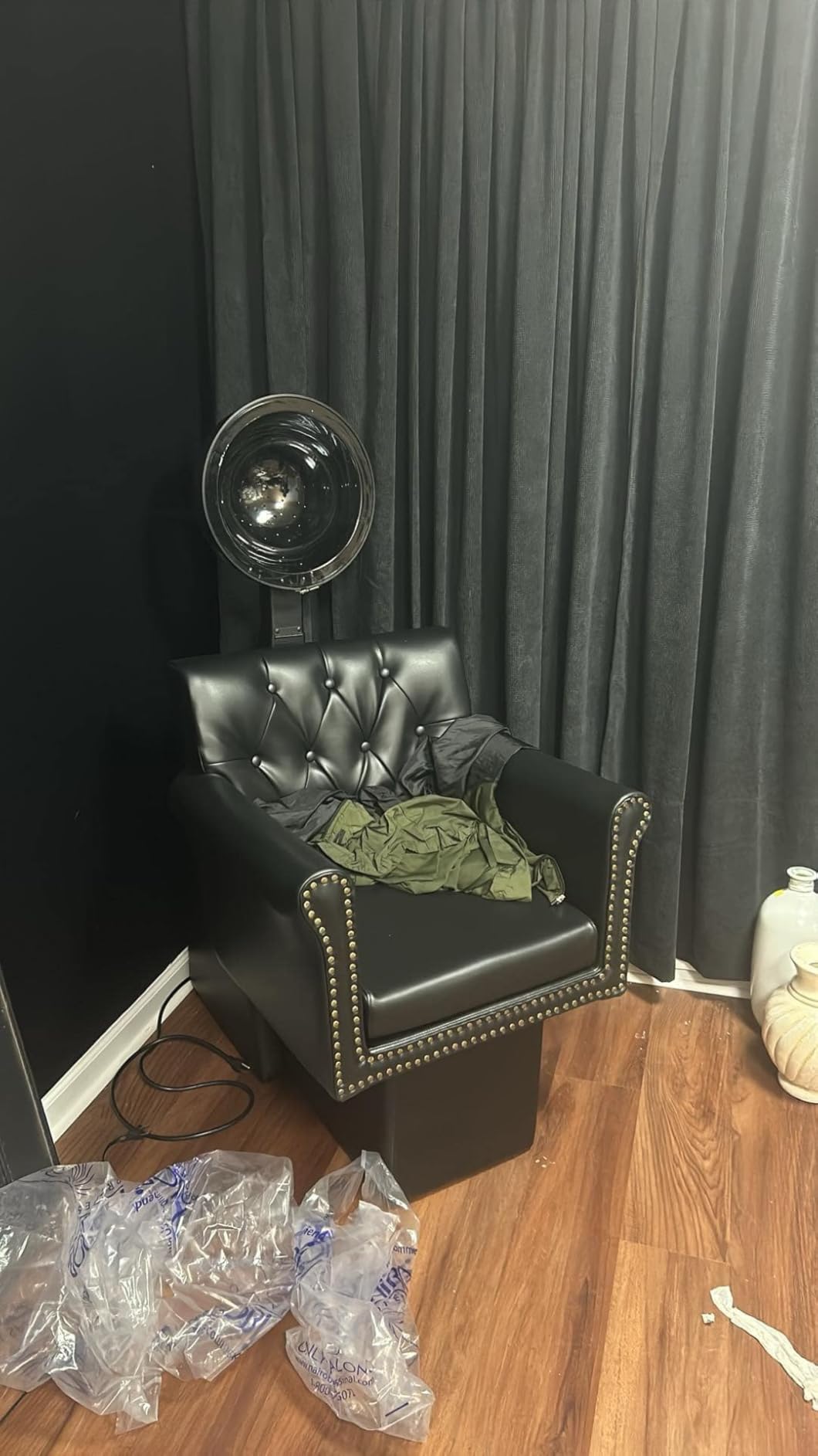 Buy-Rite Chelsea Dryer Chair Combo - Gray Tufted Salon Chair with 980W UL/CSA Hood Dryer, Nailhead Trim, Adjustable Heat/Timer customer photo 2