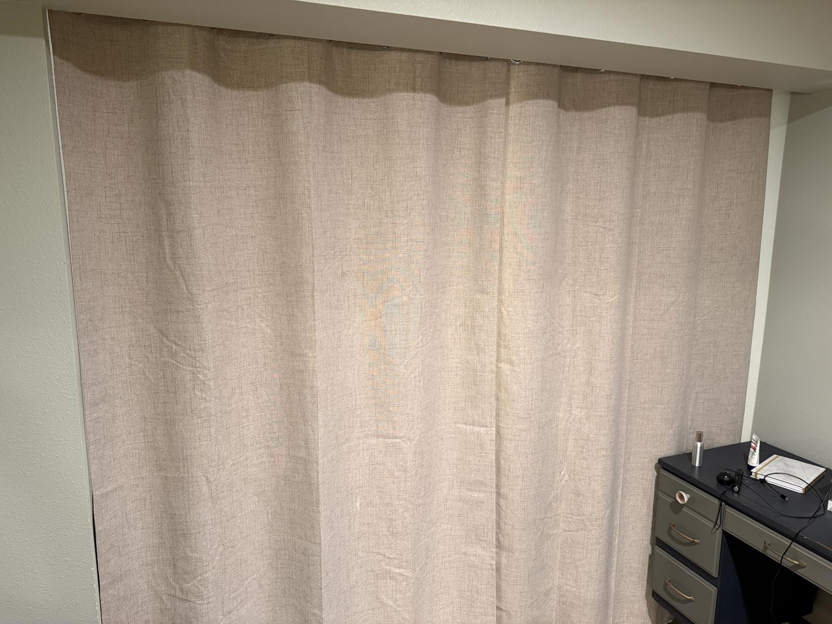 MIULEE 100% Blackout Linen Textured Curtains for Bedroom Solid Thermal Insulated Natural Beige Grommet Room Darkening Curtains & Drapes Luxury Decor for Living Room 52 x 84 Inch (2 Panels) customer photo 2