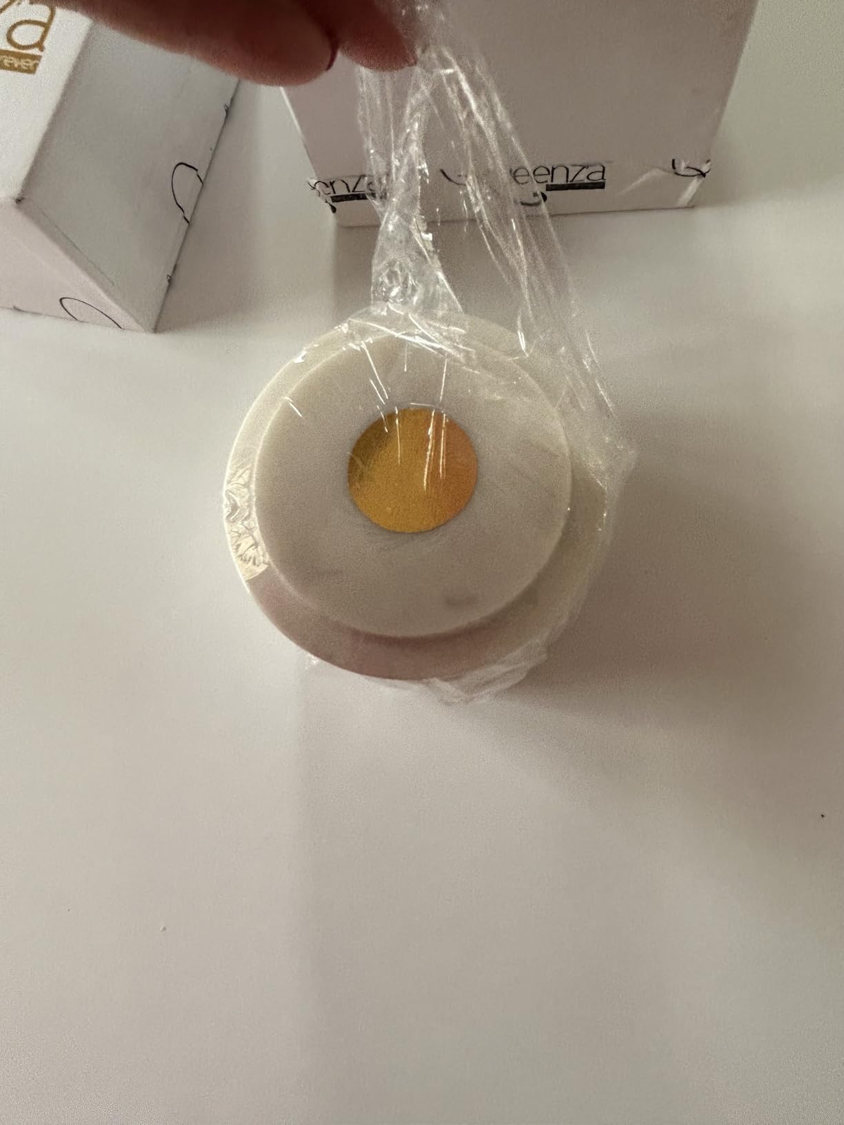Queenza White Marble Salt Cellar with Lid and Brass Knob, 3 Inch Salt Box customer photo 2