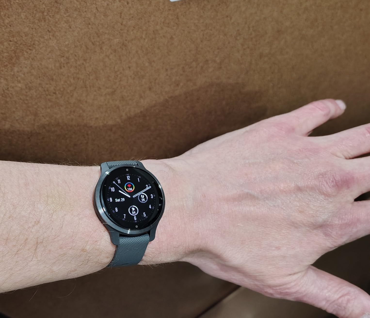 Garmin Venu 2S, Smaller-Sized GPS Smartwatch with Advanced Health Monitoring and Fitness Features, Slate Bezel with Graphite Case and Silicone Band (Renewed) customer photo 1