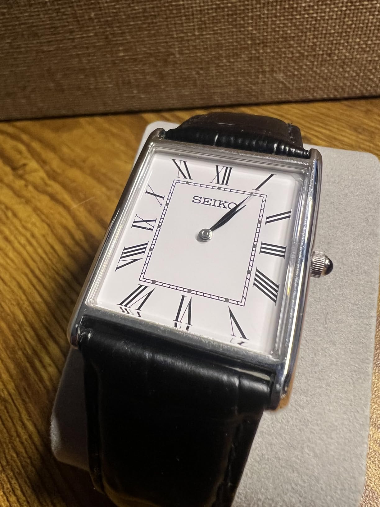 Seiko Essentials Watch for Men - Essentials - Water Resistant with Stainless Steel Rectangular Case and Leather Strap customer photo 1