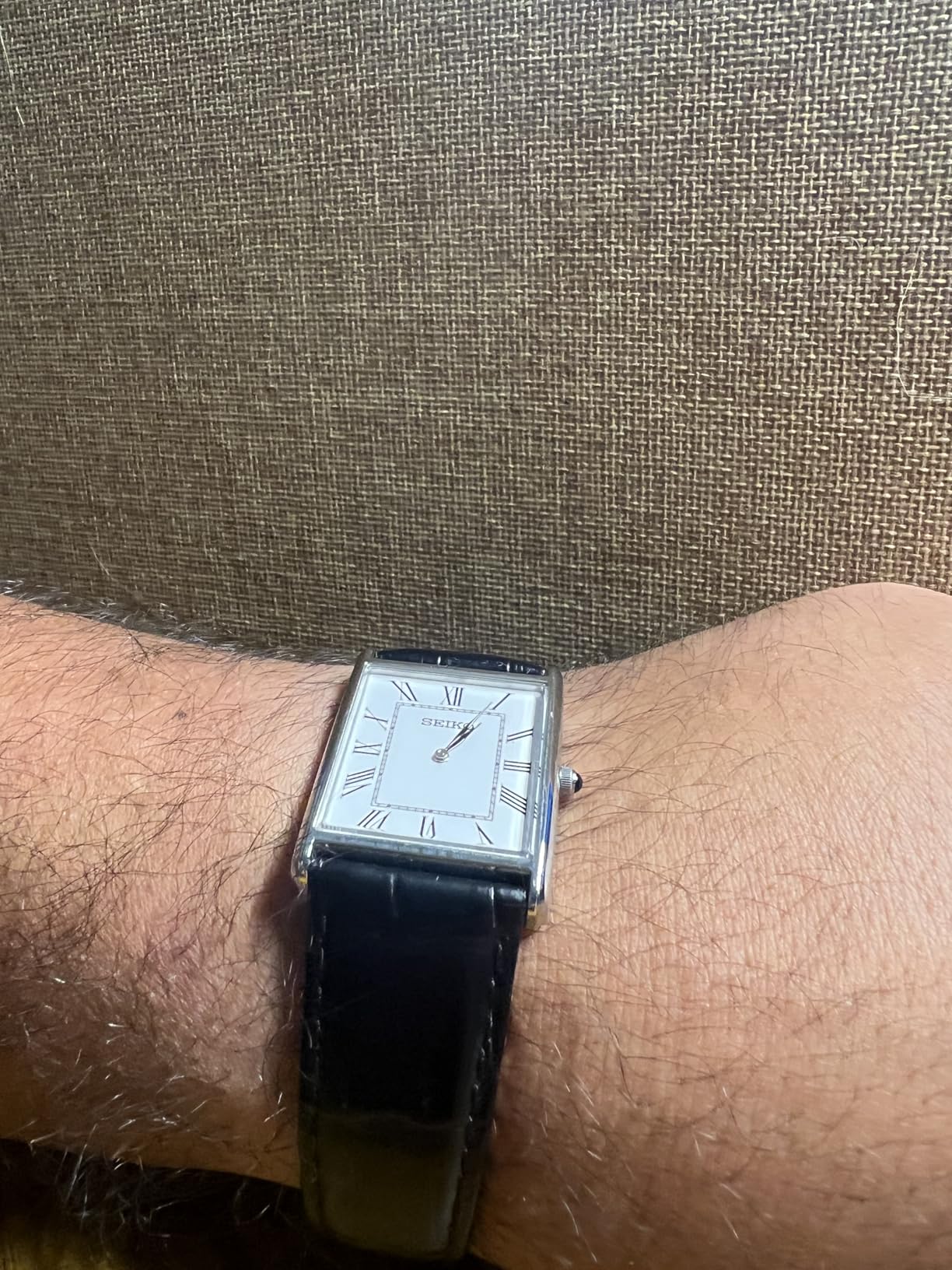 Seiko Essentials Watch for Men - Essentials - Water Resistant with Stainless Steel Rectangular Case and Leather Strap customer photo 2