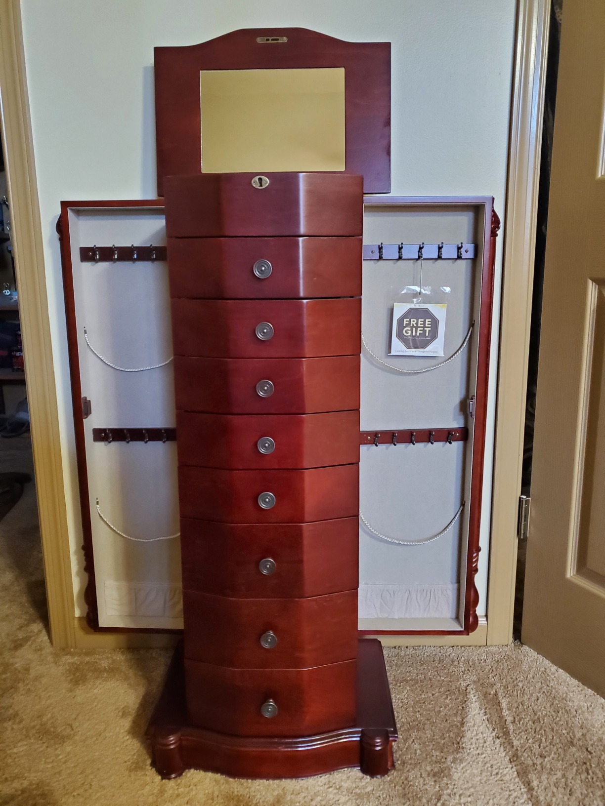 Hives and Honey Florence Jewelry Armoire - Jewelry Storage Organizer with 8 Felt-Lined Drawers, Vanity Mirror, Ring Rolls, Tangle-Free Necklace Hooks, Locking Lid customer photo 2