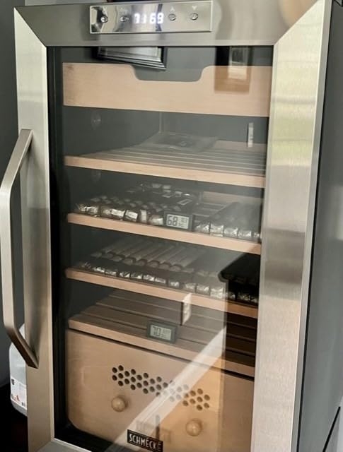SCHMÉCKÉ 300 Cigar Cooler Humidor with 3 in 1 Precise Cooling, Heating & Humidity Control, Stainless Steel Trim Finish Cabinet, Spanish Cedar Wood Shelves and Drawer with Built in Digital Hygrometer customer photo 2