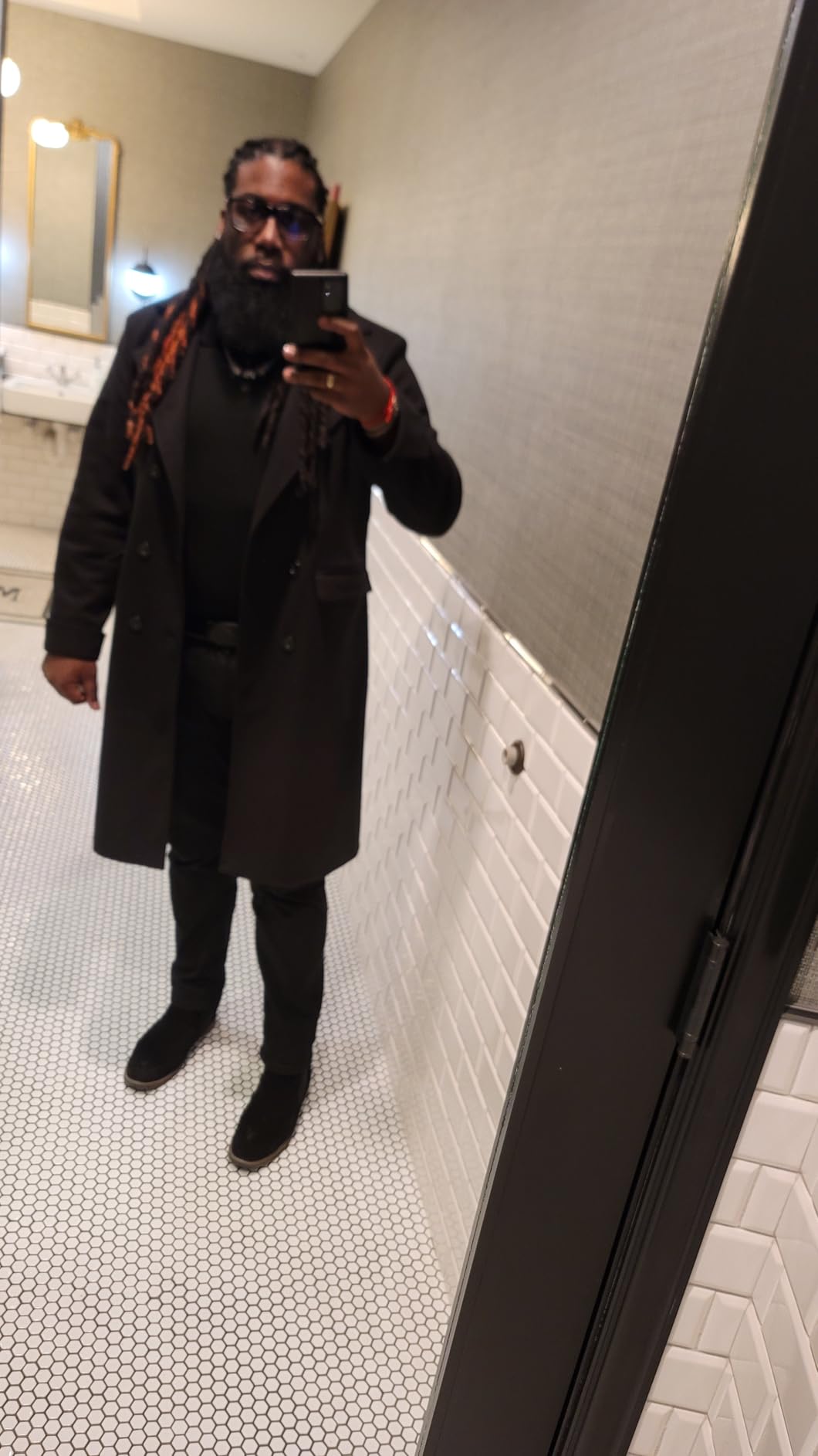 Men's Notch Lapel Double Breasted Long Trench Coat Casual Cotton Blend Peacoat customer photo 2