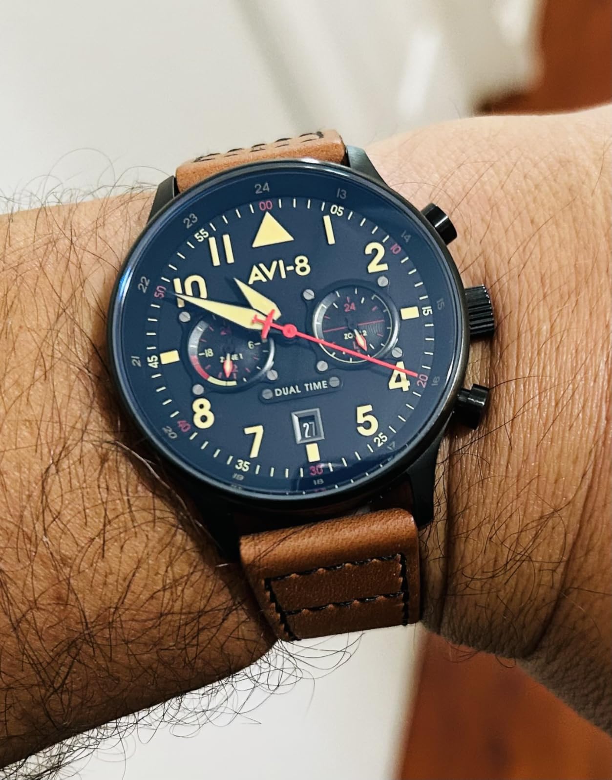 AVI-8 Hawker Hurricane Men's Pilot Watch - Dual Time Japanese Quartz Movement, 43.5mm Stainless Steel Case, Sapphire Crystal customer photo 2