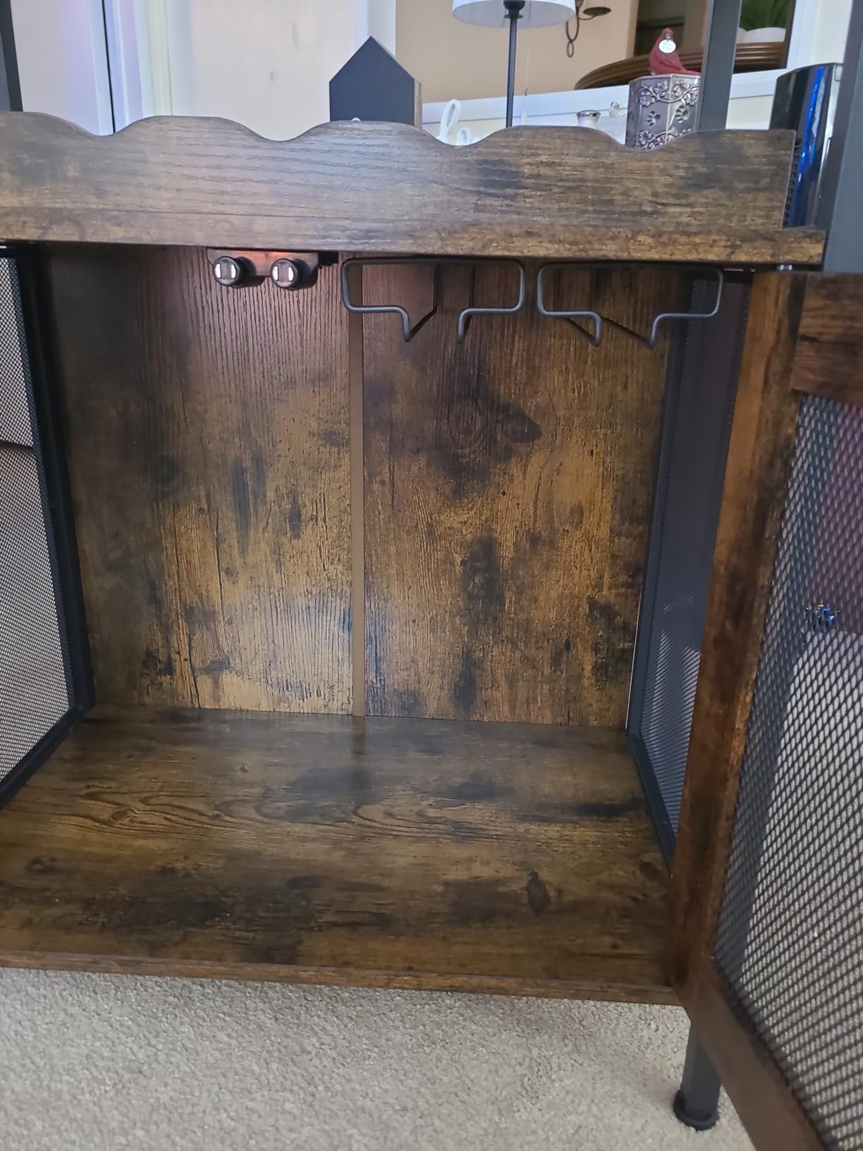 X-cosrack Wine Bar Rack Cabinet with Detachable Wine Rack, Coffee Bar with Glass Holder, Small Sideboard and Buffet Cabinet with Mesh Door, Rustic Brown(Patent Pending) customer photo 2