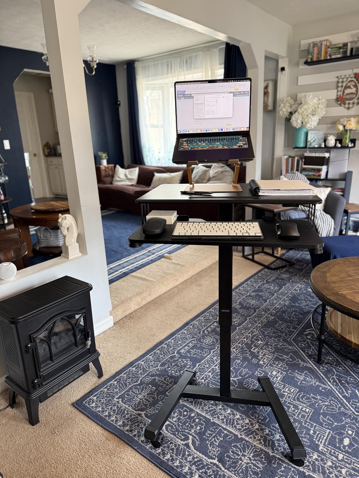 BONTEC Mobile Standing Desk with Keyboard Tray, Mobile Podium, Rolling Laptop Sit Stand Desk on Wheels, Adjustable Height Desk Up to 33lbs, Portable Computer Workstation Cart customer photo 2