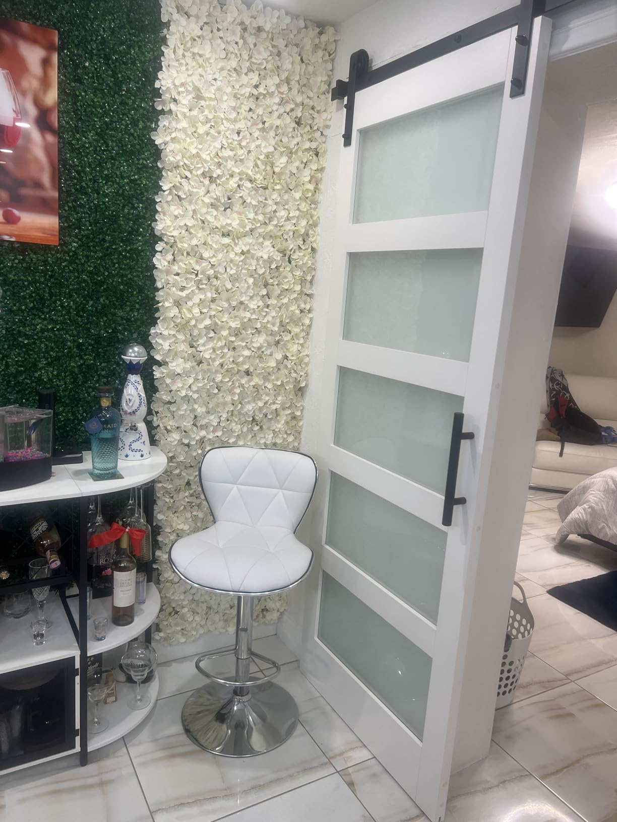 36x84 Inch Glass Sliding Barn Door Slab and 6.6ft Hardware Kit Included, 5 Frosted Glass, LVL Wood Panel Covered with White Water-Proof Scratch-Proof PVC Surface customer photo 1