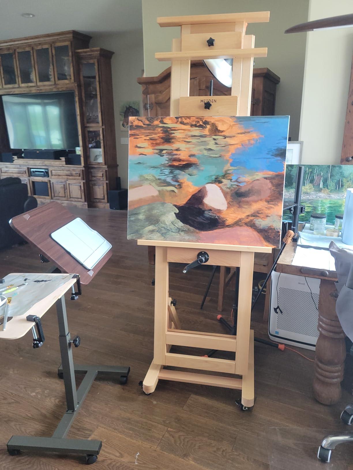 MEEDEN Extra-Large Artist Easel, Heavy Duty Painting Easel, Solid Beech Wood Professional H-Frame Easel, Movable and Tilting Flat Art Easel Stand for Adults, Holds Art Canvas Up to 76.7