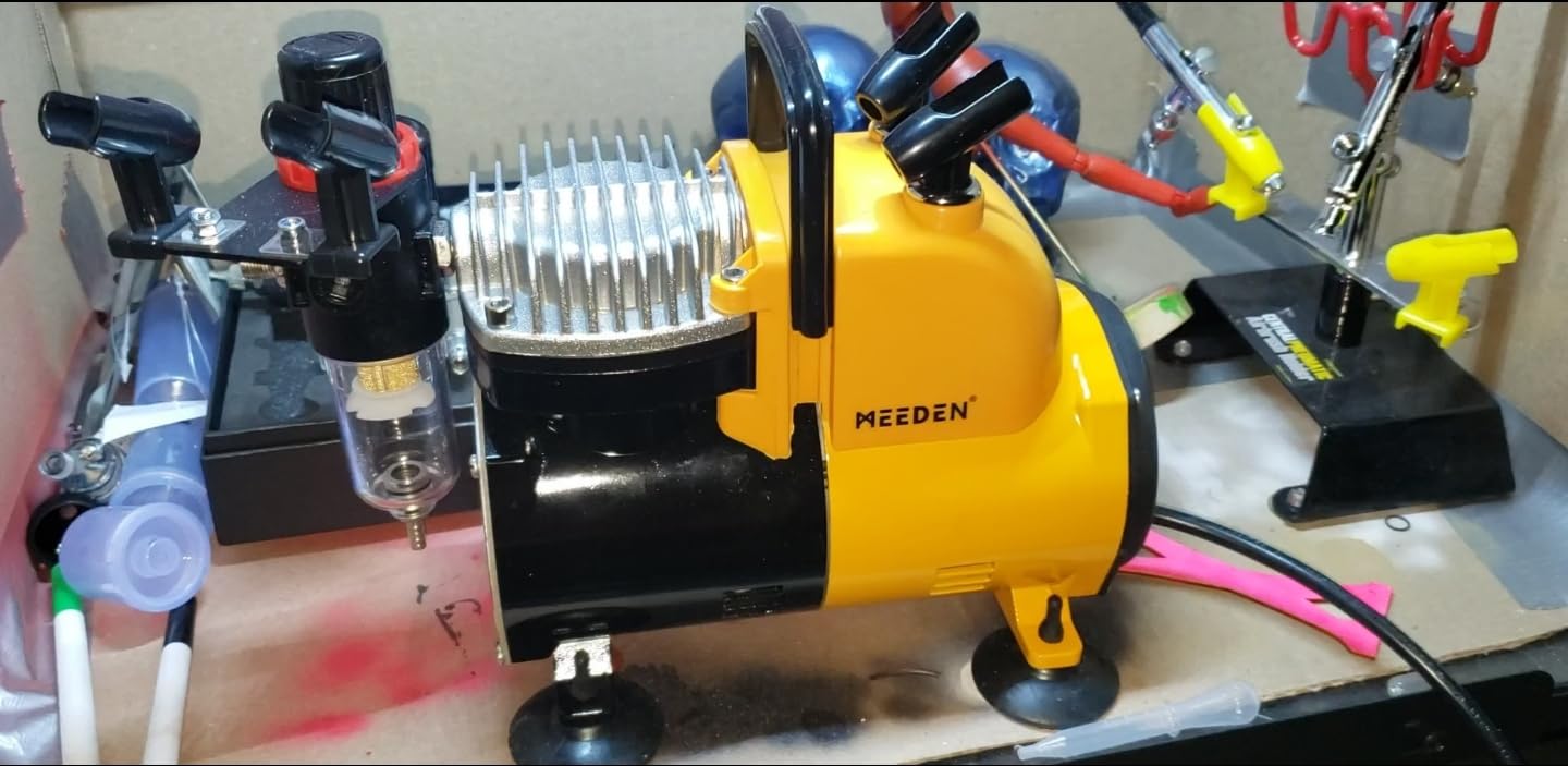 MEEDEN Airbrush Kit with Compressor - 1/5 HP Quite Air Compressor with 3 Dual-Action Air brush Guns, 24 Colors x 30ml Airbrush Paint Set for Model Painting customer photo 2