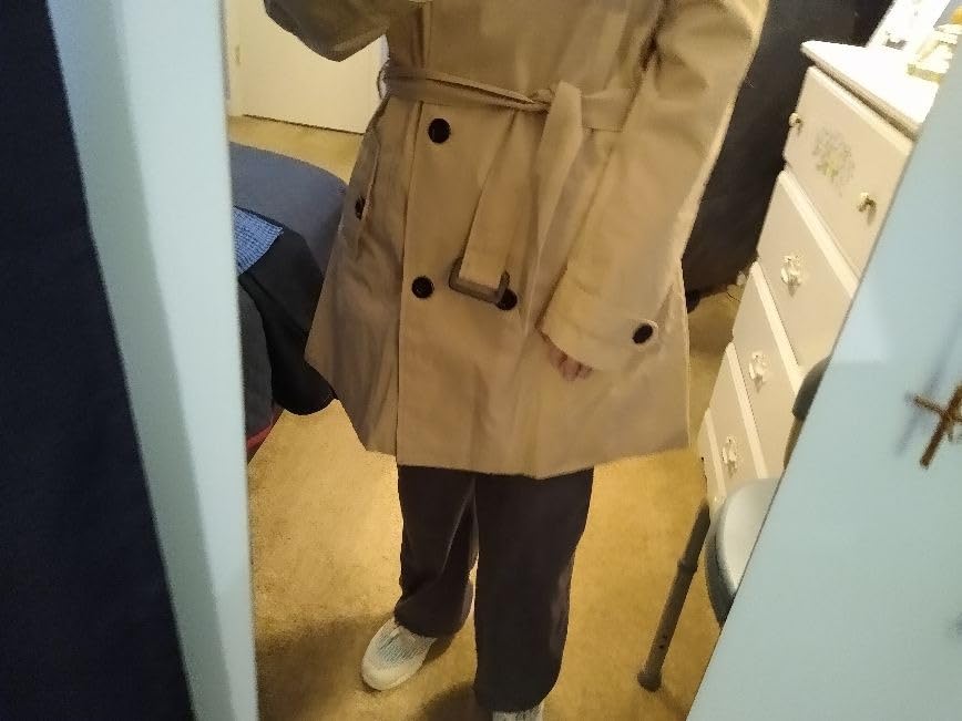 FARVALUE Women's Waterproof Trench Coat Double Breasted Windbreaker Classic Belted Lapel Overcoat with Removable Hood customer photo 1