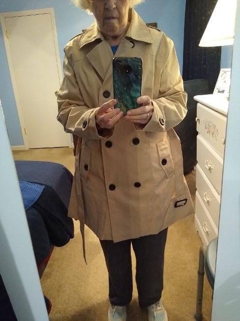 FARVALUE Women's Waterproof Trench Coat Double Breasted Windbreaker Classic Belted Lapel Overcoat with Removable Hood customer photo 2