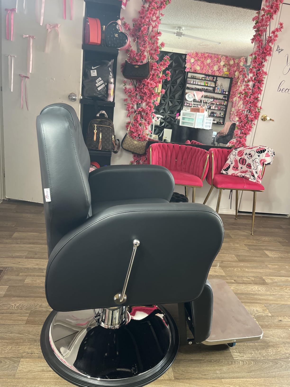 Baasha Heavy Duty Reclining Barber Chair - Grey Hydraulic Salon Chair for Facials, Lash Extensions, Tattoo & Braiding - 165° Recline with Leg Rest, Stainless Steel Base customer photo 1