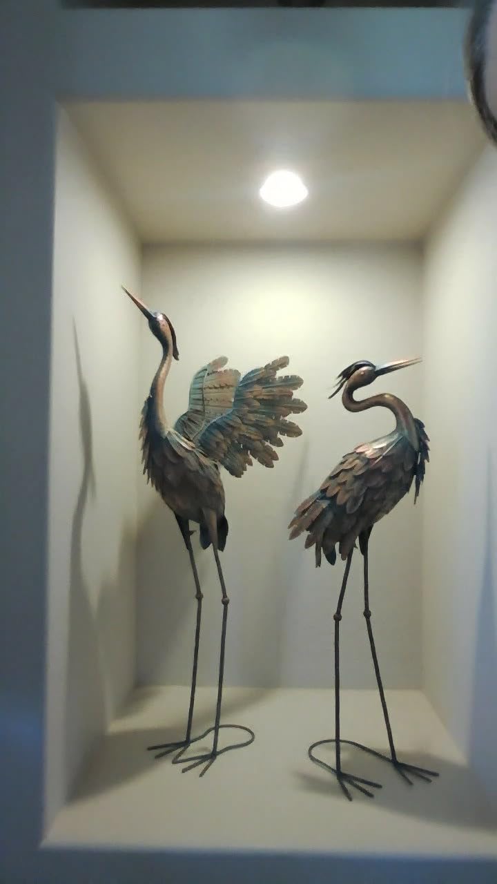 Crane Statues for Garden Decor, Metal Crane Yard Art Statues, Standing Heron Garden Sculptures & Statues for Outdoor Decorations, 38-42 Inch Set of 2, Copper customer photo 2