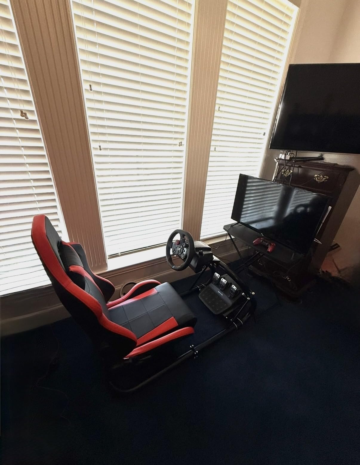 Marada Racing Sim Cockpit Stand with comfortable Seat Fit for Logitech G27 G923 G920,for Thrustmaster, Large Round Tube and Adjustable Professional Driving Race Mount,Wheel Pedal Handbrake Not Included customer photo 1