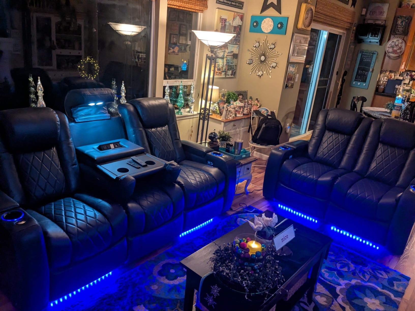 Valencia Tuscany Home Theater Seating | Premium Top Grain Italian Nappa 11000 Leather, Power Headrest, Power Lumbar Support, with Center Drop Down Console (Row of 3, Navy Blue) customer photo 2