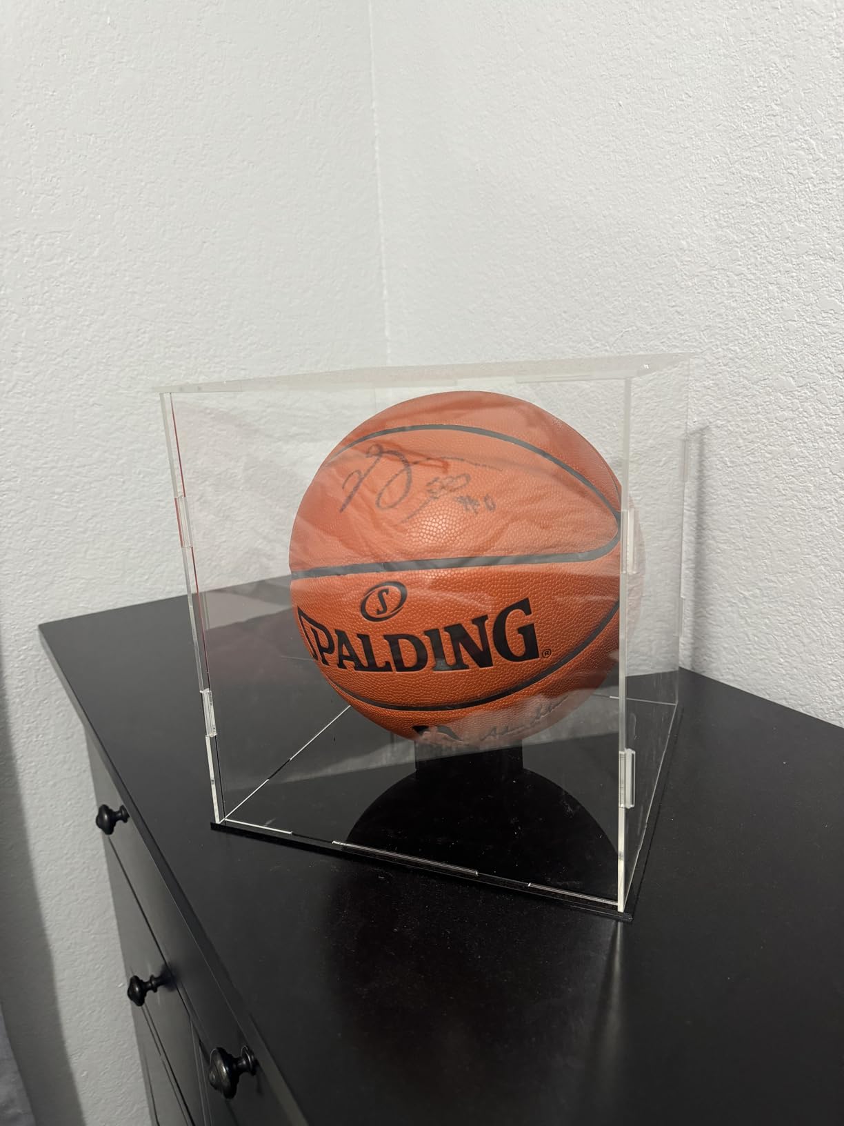 Basketball Display Case Clear Acrylic Glass Cube Assemble Countertop Box Soccer Frame with Sports Protection with Black Stand Holder customer photo 2