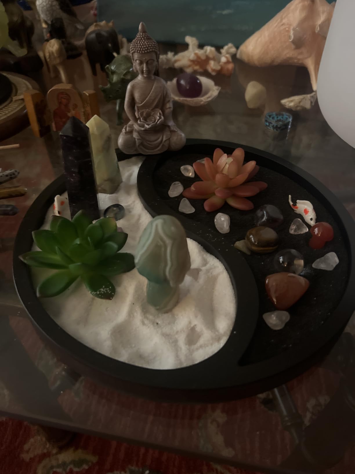 Buddha Meditation Zen Garden Kit - Home Office Tabletop Taiji Yin Yang Sand Garden Altar Zen Decor Zen Gifts DIY Mini Chakra Crystal Quartz Rock Garden w/ Nature Healing Stone Rake Tool customer photo 1