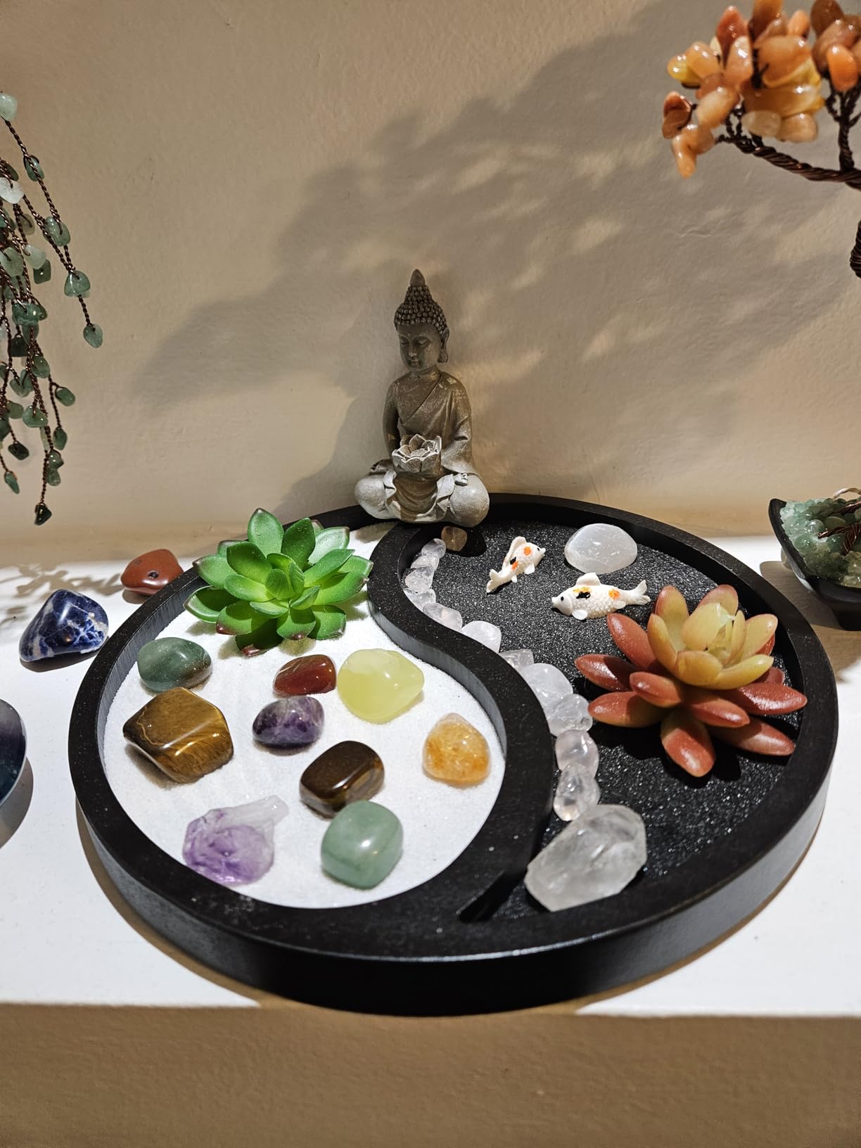 Buddha Meditation Zen Garden Kit - Home Office Tabletop Taiji Yin Yang Sand Garden Altar Zen Decor Zen Gifts DIY Mini Chakra Crystal Quartz Rock Garden w/ Nature Healing Stone Rake Tool customer photo 2