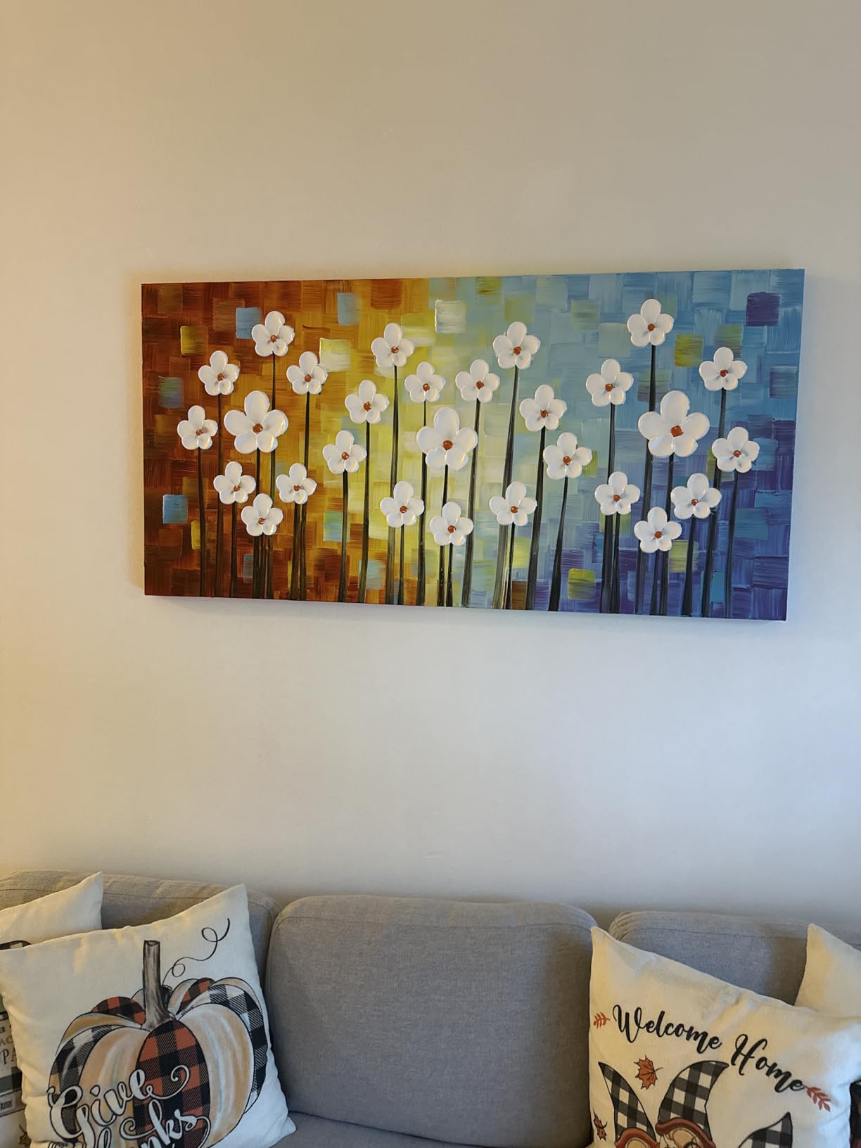 YaSheng Art -Large 3D Textured Framed Abstract Floral Oil Painting ,Wall Art for Living Room,hand painted Canvas Wall Art, Bedroom Wall Art Decor, 3D Red Floral Artwork, Modern Home Wall Decor 60x24inch customer photo 1