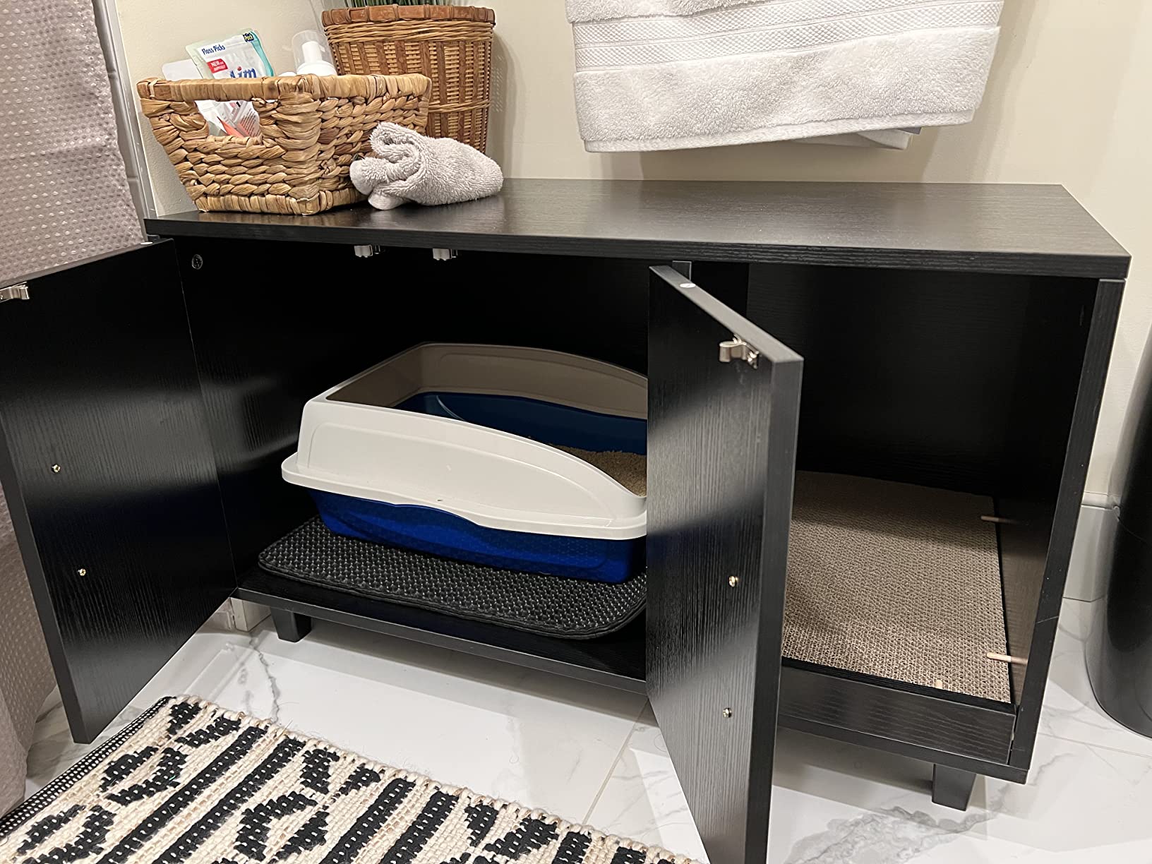 GDLF Modern Wood Pet Crate Cat Washroom Hidden Litter Box Enclosure Furniture House as Table Nightstand with Scratch Pad,Stackable (Black) customer photo 2