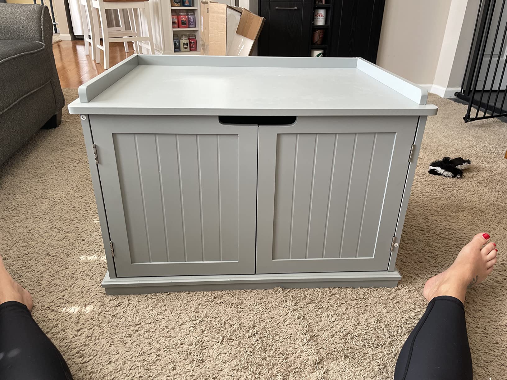 unipaws Cat Litter Box Enclosure Furniture, Hidden Litter Box Cover Washroom, Dog Proof Cabinet House for Large Cat, Hideaway Litter Box, Walnut customer photo 2