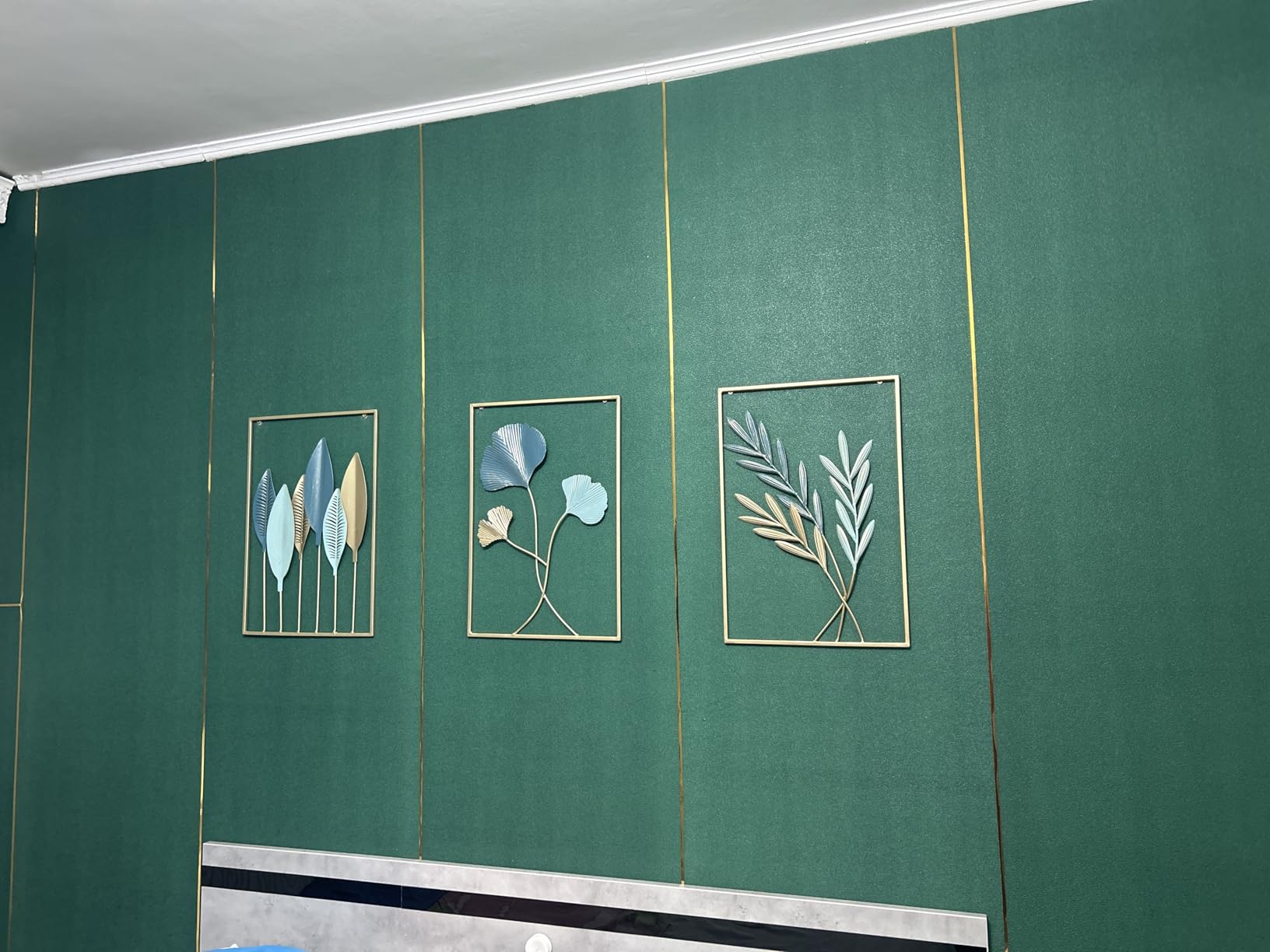 FUNTEREST Gold Leaf Wall Decor Modern Wall Art Home Decor, Set of 3 Metal Wall Hanging Decoration for Living Room Office Bedroom Hotel customer photo 2