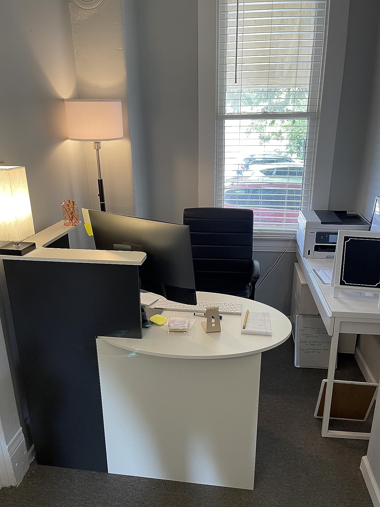 AIEGLE Reception Counter Desk with Adjustable Shelf & Lockable Drawers for Salon Reception Room Checkout Office, White customer photo 2