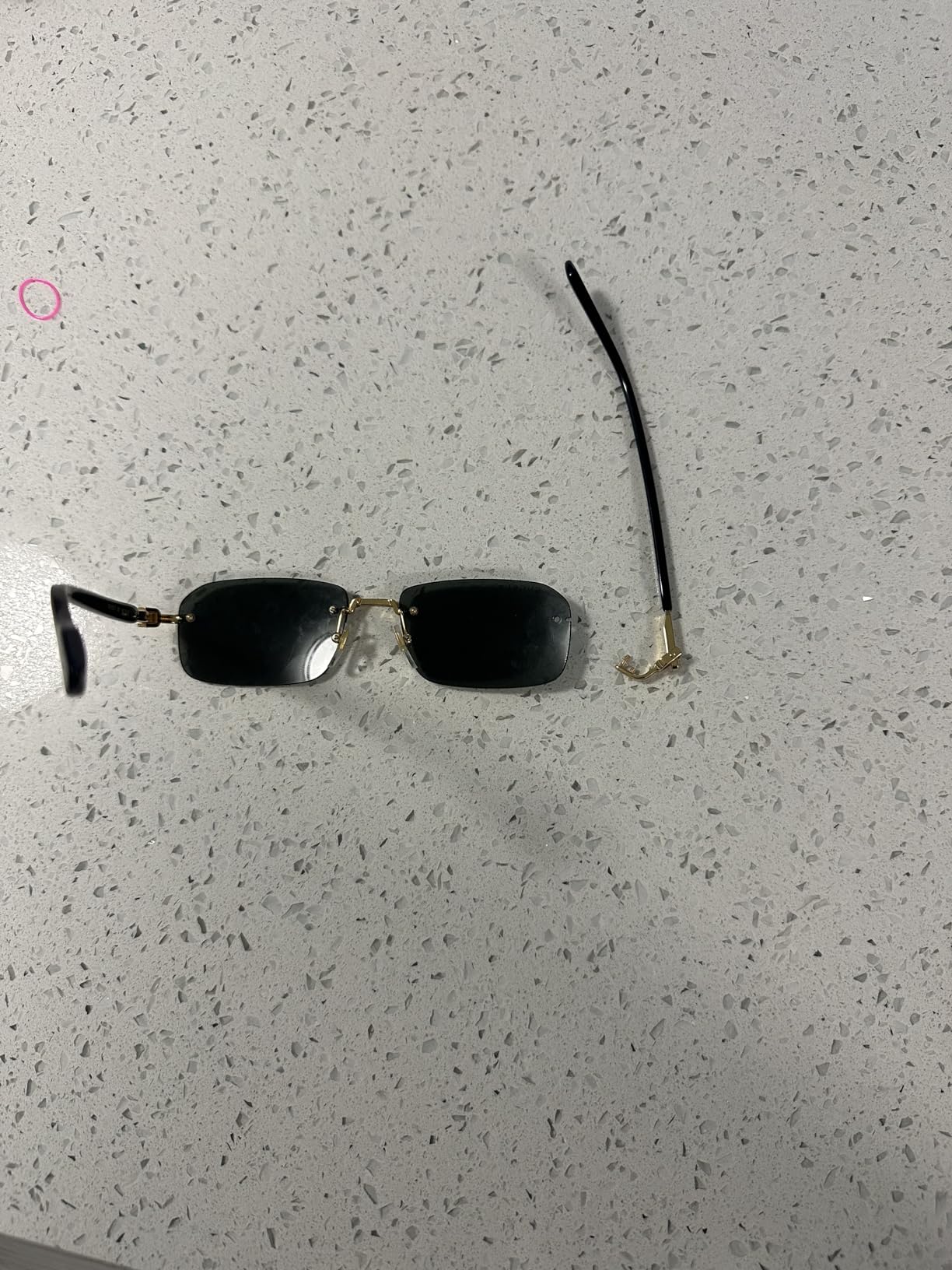 Rectangular Narrow Rimless Sunglasses, Gold-Black-Grey, One Size customer photo 1
