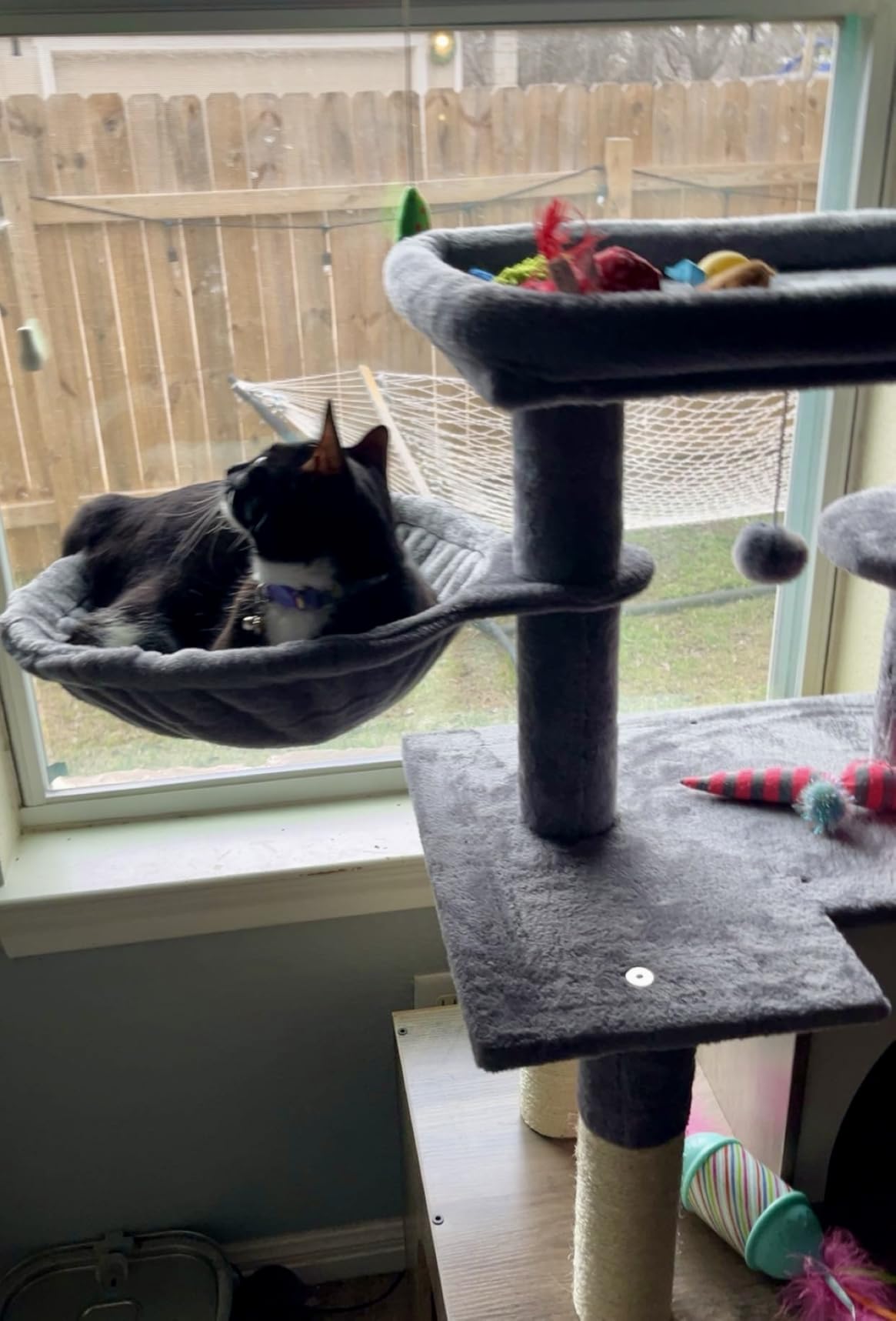 Snughome Cat Litter Box Enclosure with Tree Tower and Condo, Hidden Washroom Furniture with Sisal Scratching Post and Soft Plush Perch, Wooden Cat Furniture with Multiple Platforms, Grey customer photo 1