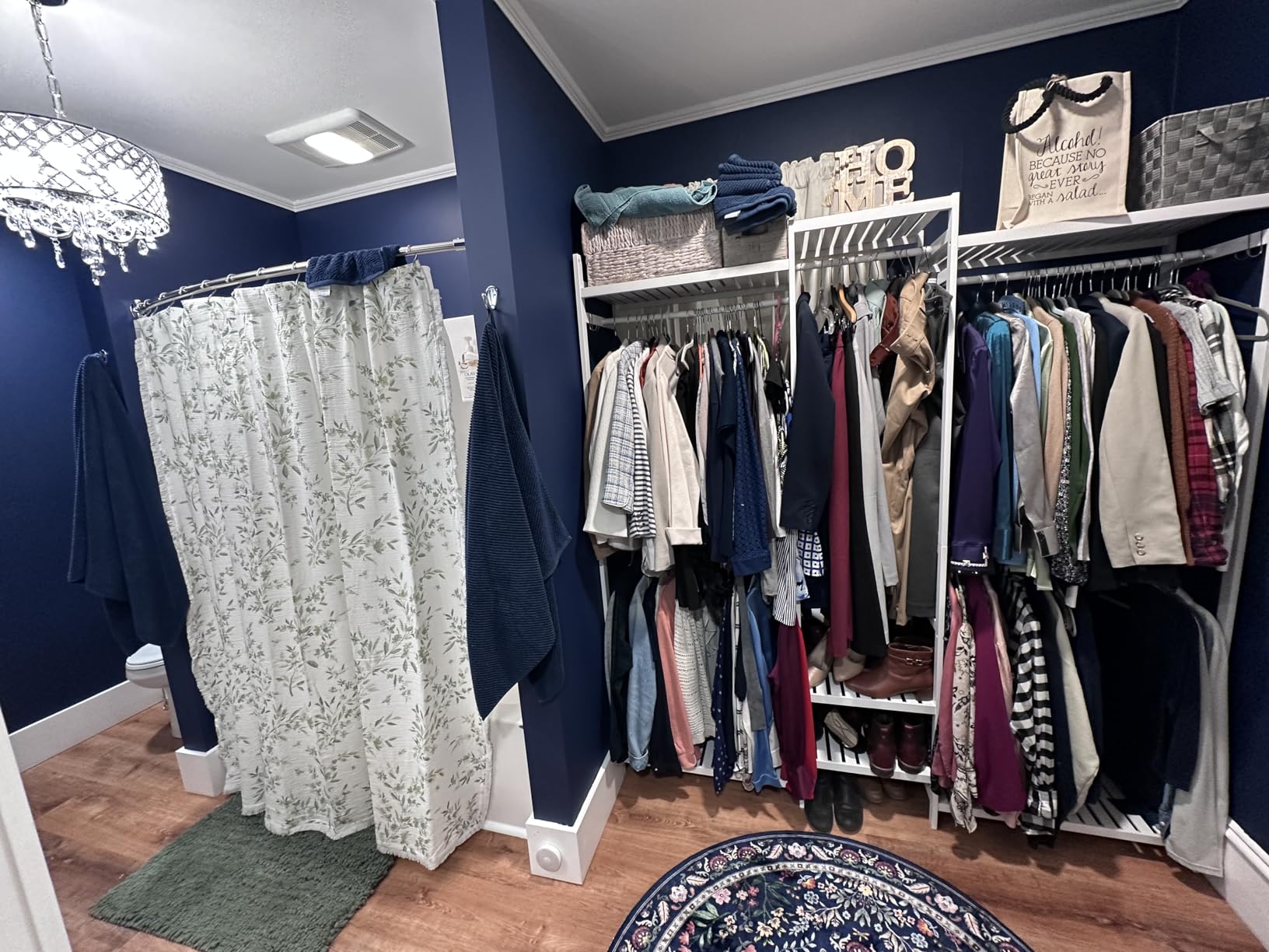 Homykic Bamboo Closet System Clothes Rack, Large Freestanding Garment Rack Clothing Rack for Hanging Clothes with 7 Storage Shelves and 5 Rods, Open Wardrobe Organizer with 4 Hooks, Natural customer photo 2