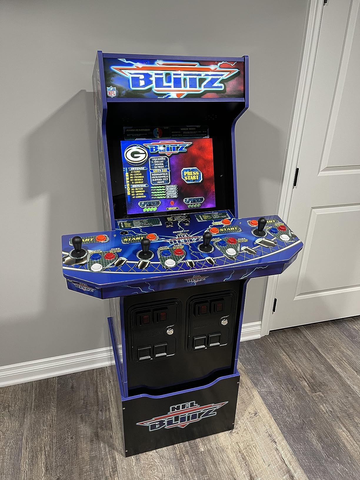 Arcade1Up NFL Blitz Legends Arcade Machine - 4 Player, 5-foot tall full-size stand-up game for home with WiFi for online multiplayer, leaderboards, and a light-up marquee customer photo 1