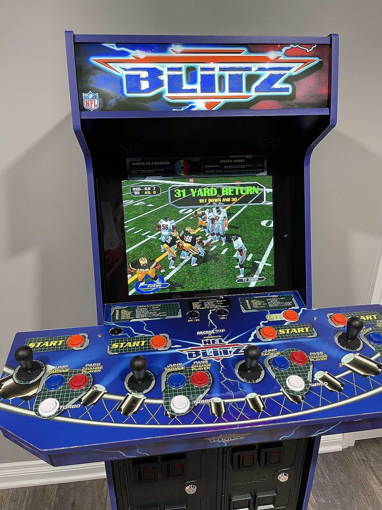 Arcade1Up NFL Blitz Legends Arcade Machine - 4 Player, 5-foot tall full-size stand-up game for home with WiFi for online multiplayer, leaderboards, and a light-up marquee customer photo 2