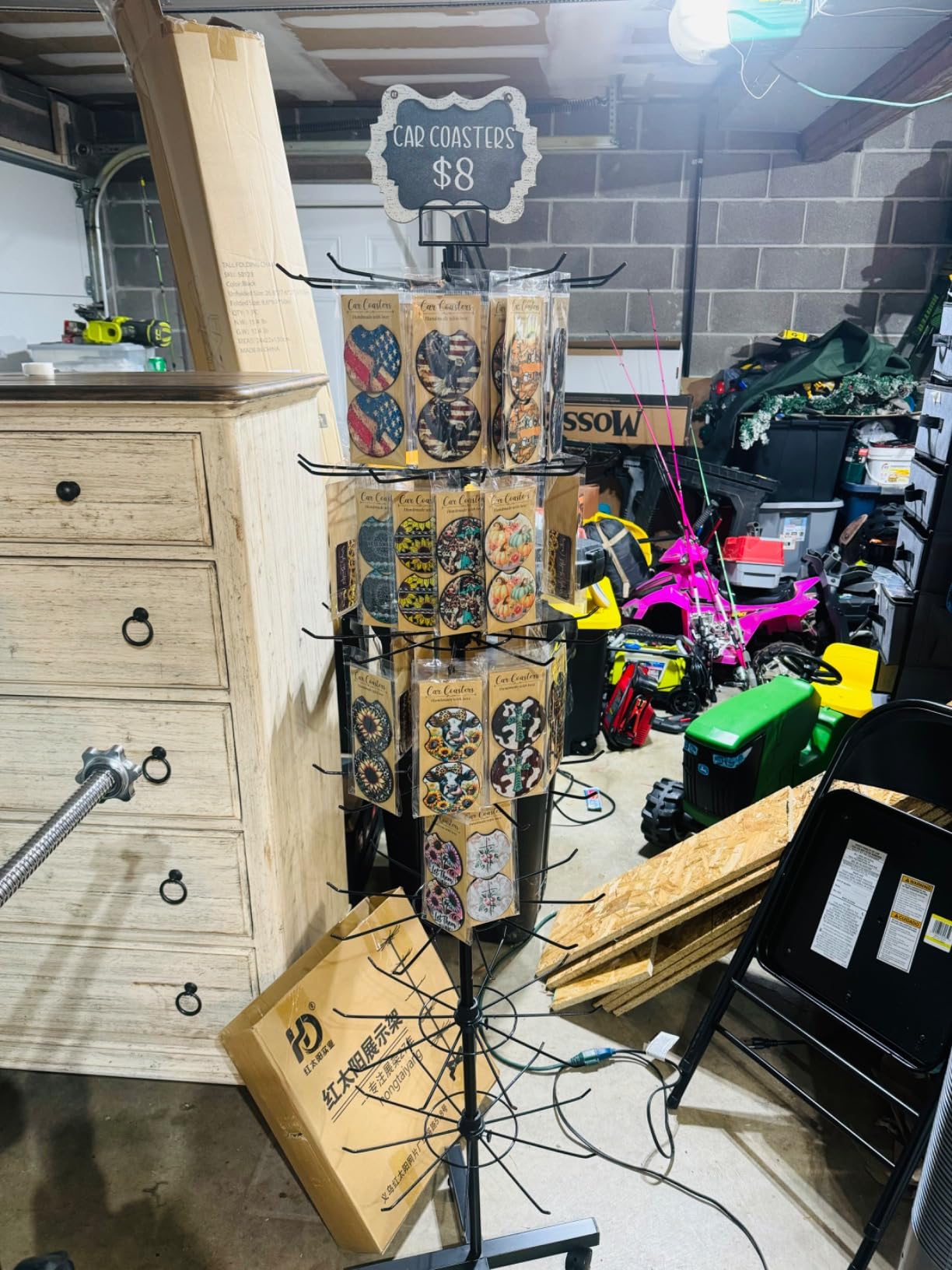Upgraded Retail Display Stand 7 Tier Spinning Display Stand, Movable Shop Spinner Rack with Hooks, Retail Display Racks for Jewelry Keyring Hats Socks Toys (Black) customer photo 2