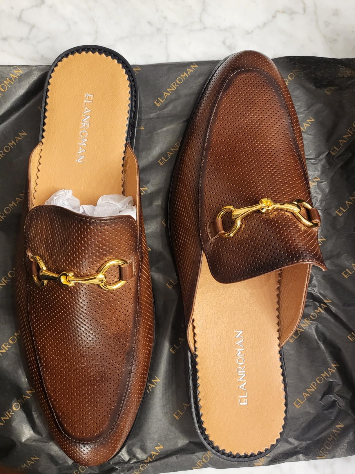 Men's Loafers Backless Genuine Leather Mules Horse Buckle Shoes customer photo 1