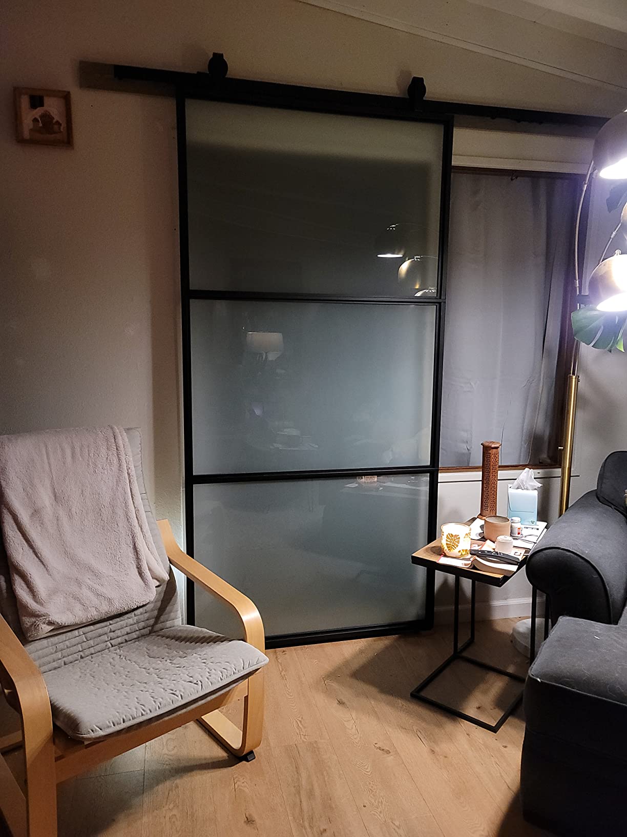 BARNSMITH 36in x 84in Frosted Glass Barn Door with 6FT Top Mounted Hardware kit Include Soft Close Mechanism Black Carbon Steel Tempered Frosted Glass Sliding Door customer photo 2