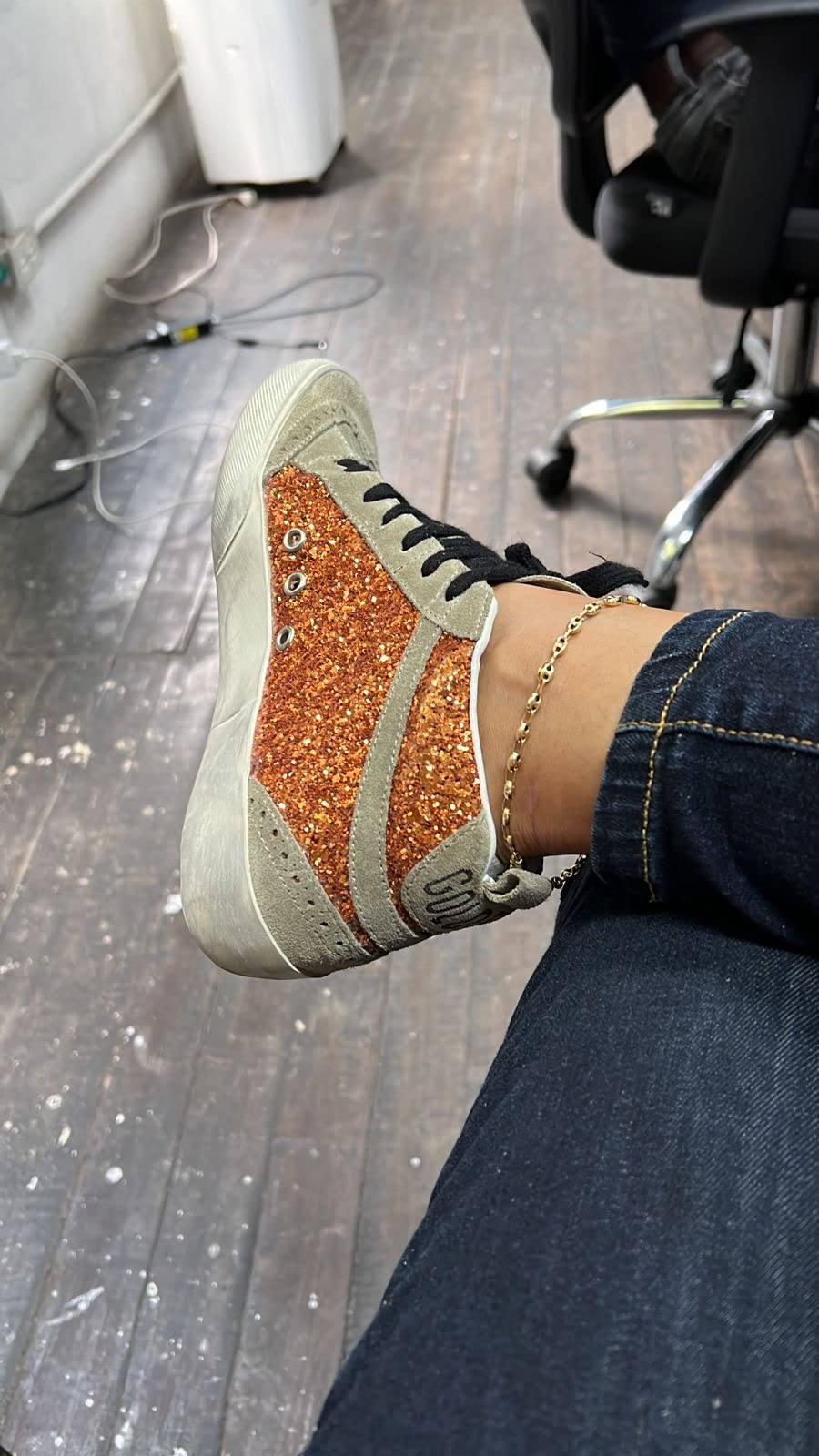 Golden Goose Mid Star Glitter Upper Suede Star Spur Wave and Heel Womens Distressed Sneakers customer photo 1