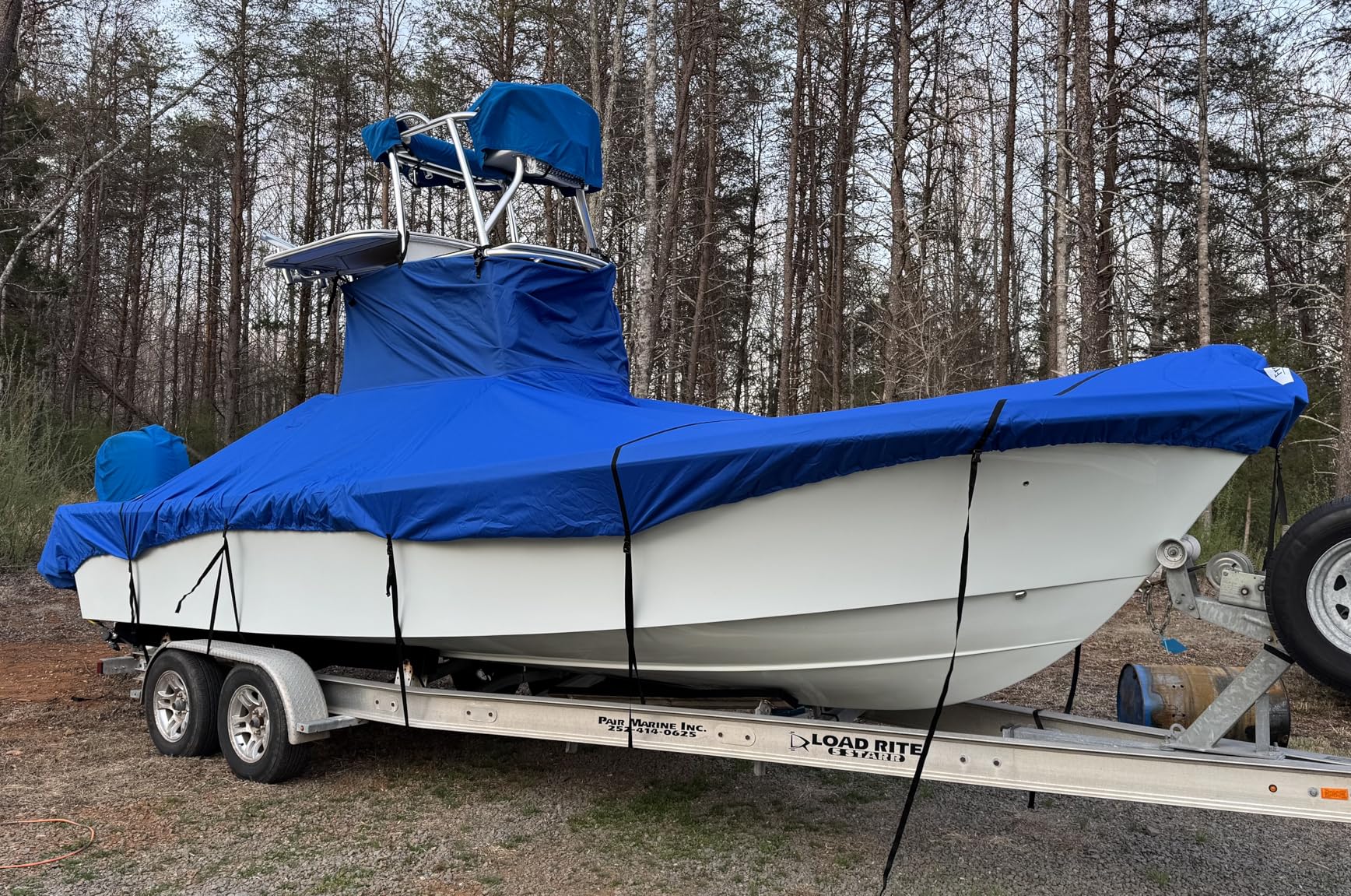 RVMasking Upgraded 1200D T-Top Boat Cover 100% Waterproof Heavy Duty Tear-Resistant Polyester with Motor Cover for Center Console Boat with T TOP Roof, 22'-24' Long Beam Width up to 116