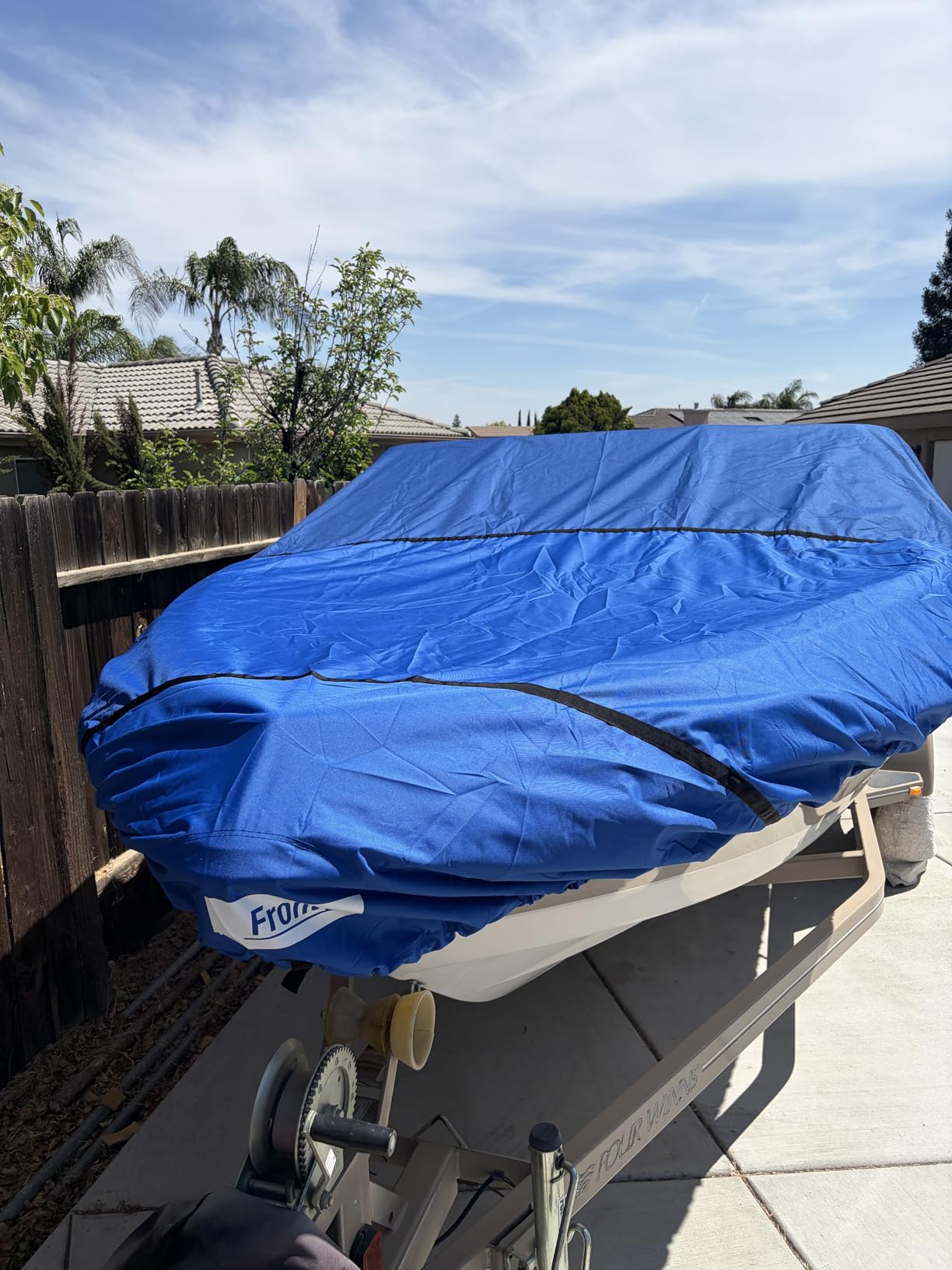 RVMasking Waterproof Boat Cover 17-19 ft, 1400D Heavy Duty Middle Reinforced Marine Grade Trailerable Cover, Fits 17'-19' V-Hull Tri-Hull Bass Boat Runabout Fish Ski Boat with Storage Bag, Gray customer photo 1
