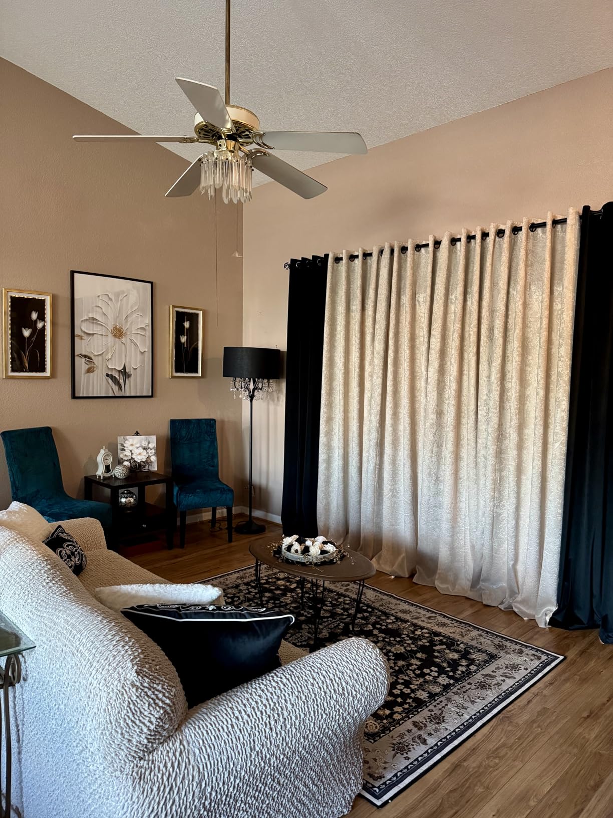 Warm Home Designs 1 Pair (2 Panels) of Ivory Beige Blackout Curtains with Embossed Textured Damask Flower Pattern. Each Thermal Room Darkening Curtain Panel is 54