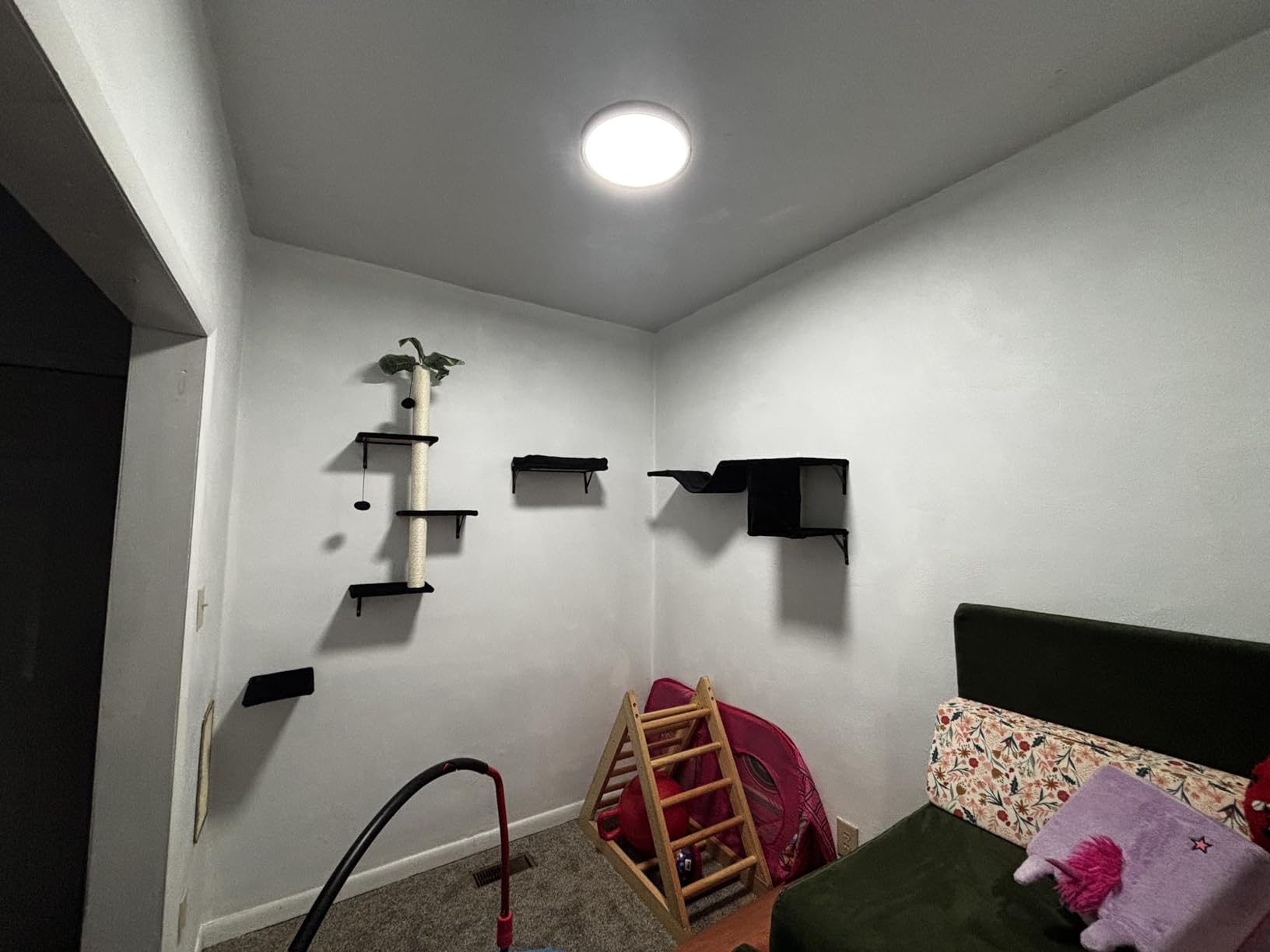 Modern Wall-Mounted Cat Furniture - 5pcs Cat Wall Shelves, Wooden Climber Includes House, Bridge, Tree, Steps, and Scratcher (Black) customer photo 2