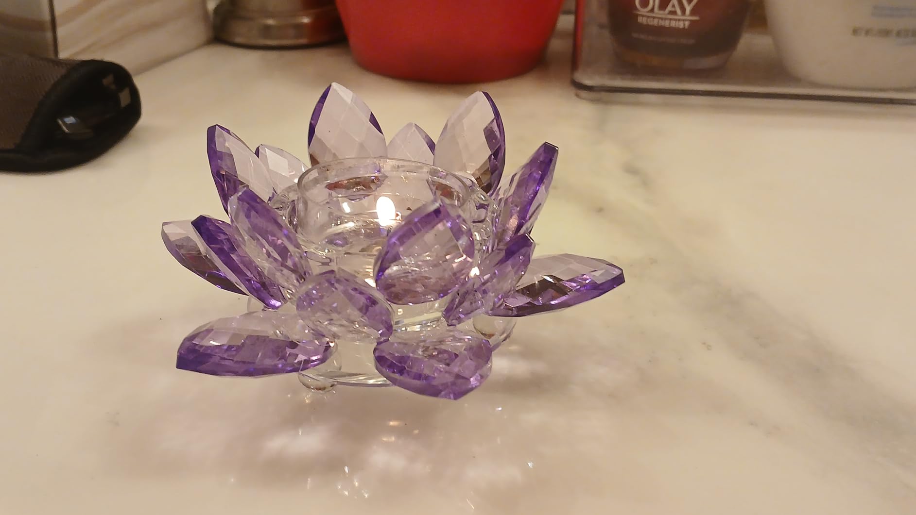 Crystal Lotus Flower Tealight Candle Holders/Glass Tea Light Candlestick Decor Decoration for Christmas Home Wedding Party (Gold 2pcs) customer photo 1