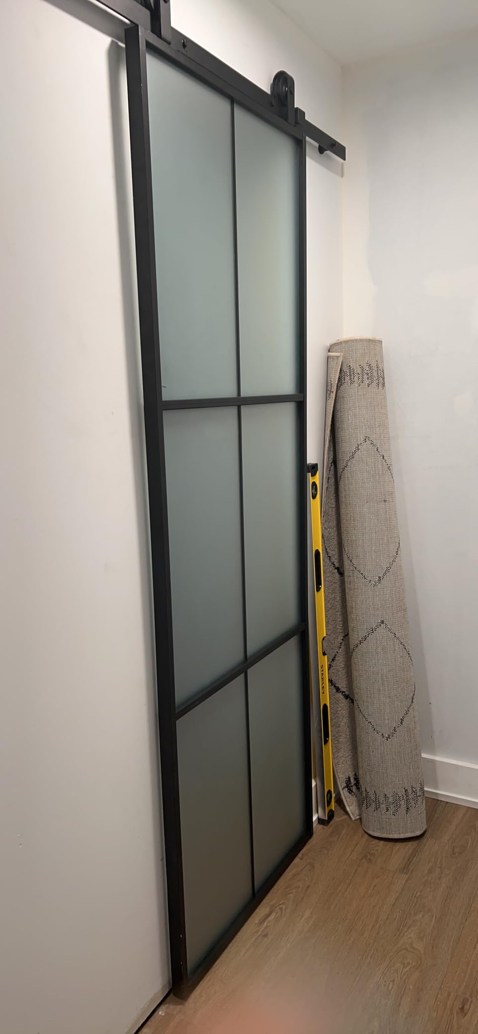Barnsmith 30in x 84in Aluminum Glass Barn Door Panel - DIY Frosted Tempered Glass Door Slab - Easy Assembly customer photo 1