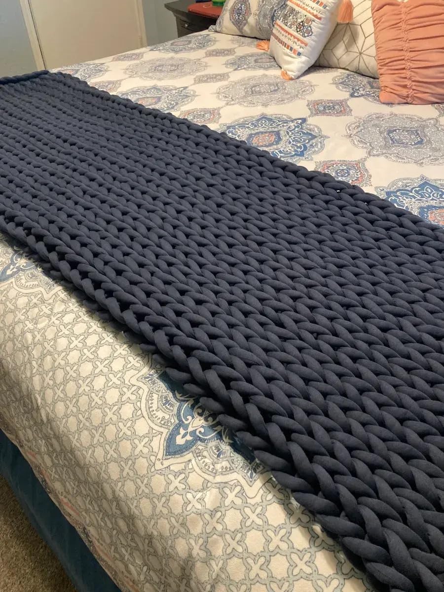 Bearaby Cotton Hand-Knit Weighted Blankets for Adults - Chunky Knit Blanket - Sustainable, Breathable, Organic, Cooling Weighted Blanket - Machine Washable (Asteroid Grey, 15 lbs, 40