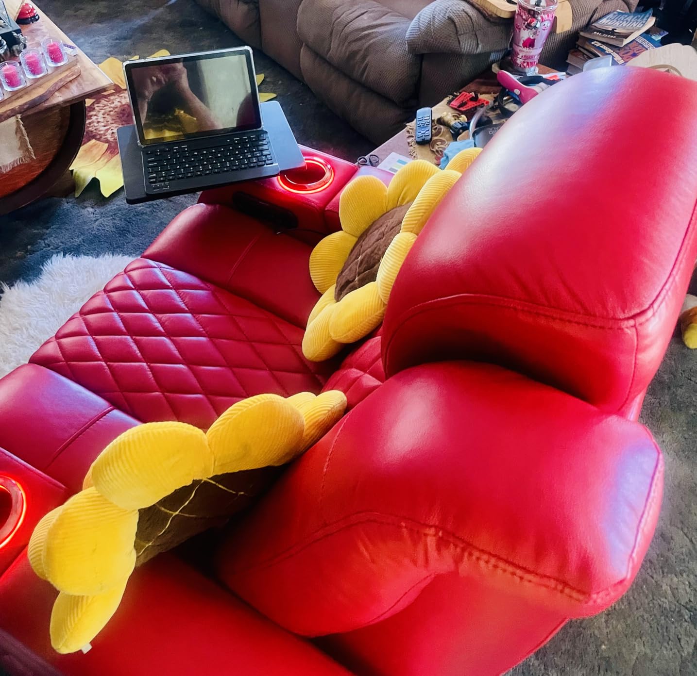Seatcraft Diamante Zero-Gravity CoolZero Italian Leather Home Theater Seating, Power Headrest, Power Recline, Single Recliner, Red customer photo 1