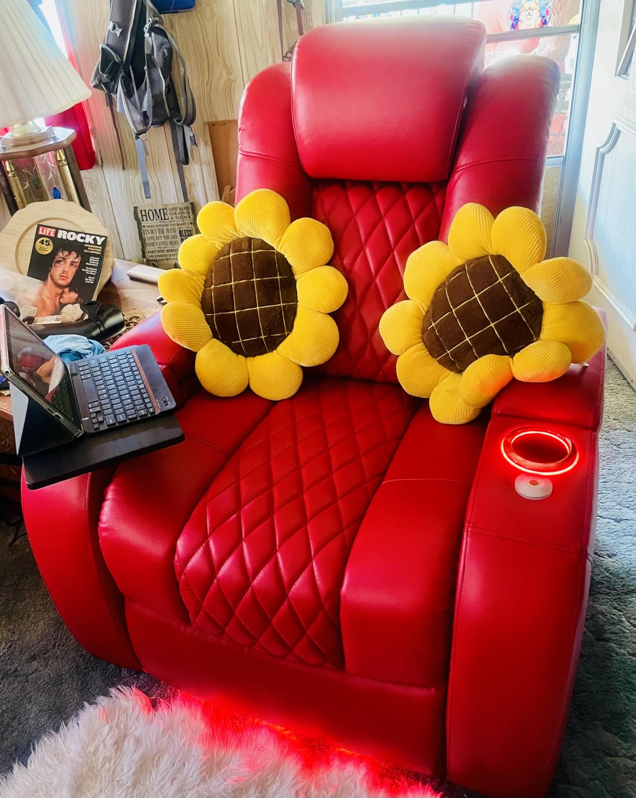 Seatcraft Diamante Zero-Gravity CoolZero Italian Leather Home Theater Seating, Power Headrest, Power Recline, Single Recliner, Red customer photo 2