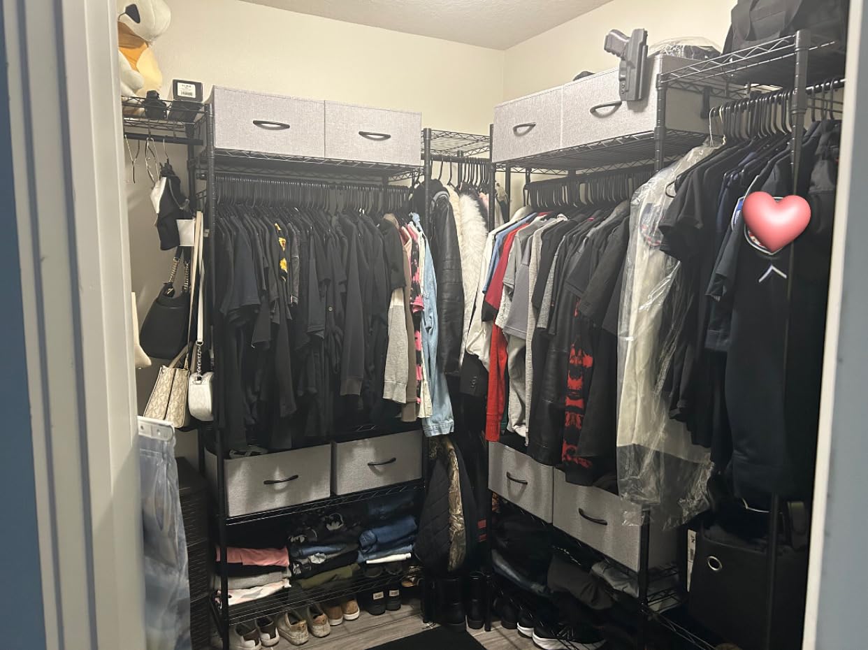 Golpart Heavy Duty Garment Rack Clothes Rack,Large Metal Closet Organizer System Storage Wardrobe,Freestanding Clothing Rack with 8 Adjustable Wire Shelves&3 Hang Rods,MaxLoad 900lbs customer photo 2